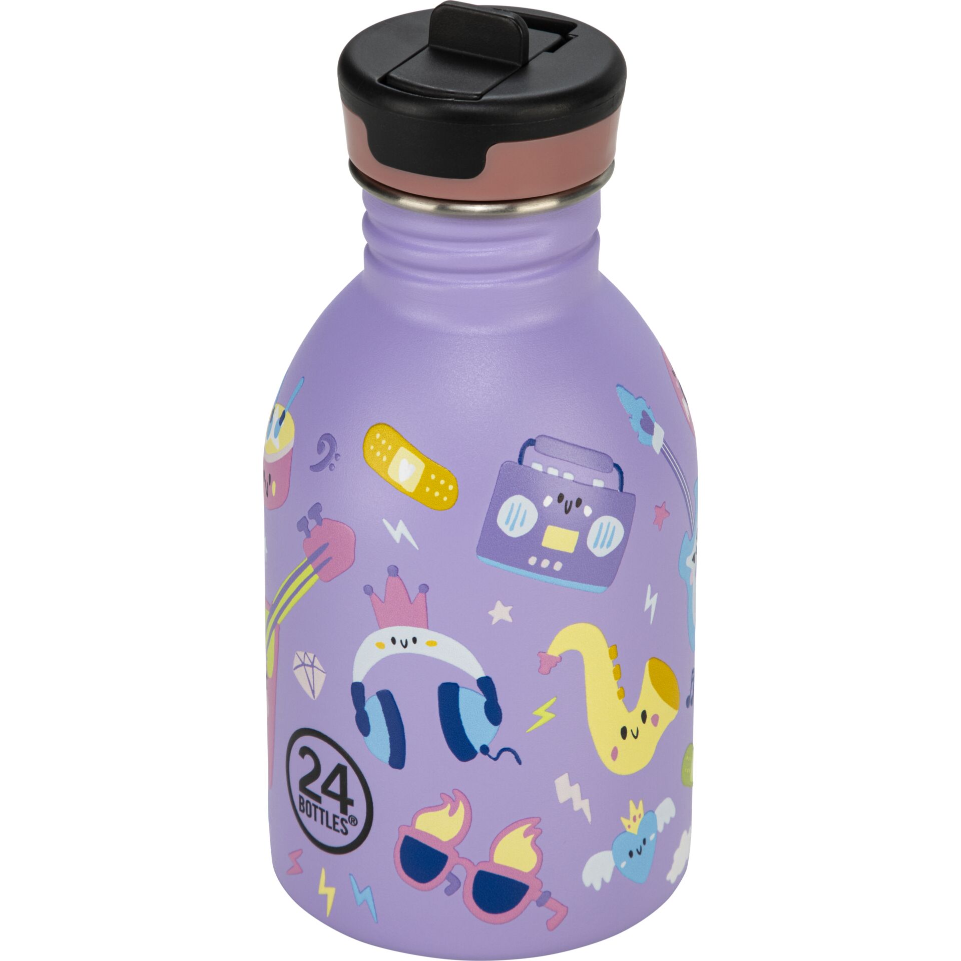 Trinkflasche, Kinderflasche, Aluminium-Layer, lila Farbe, Motive