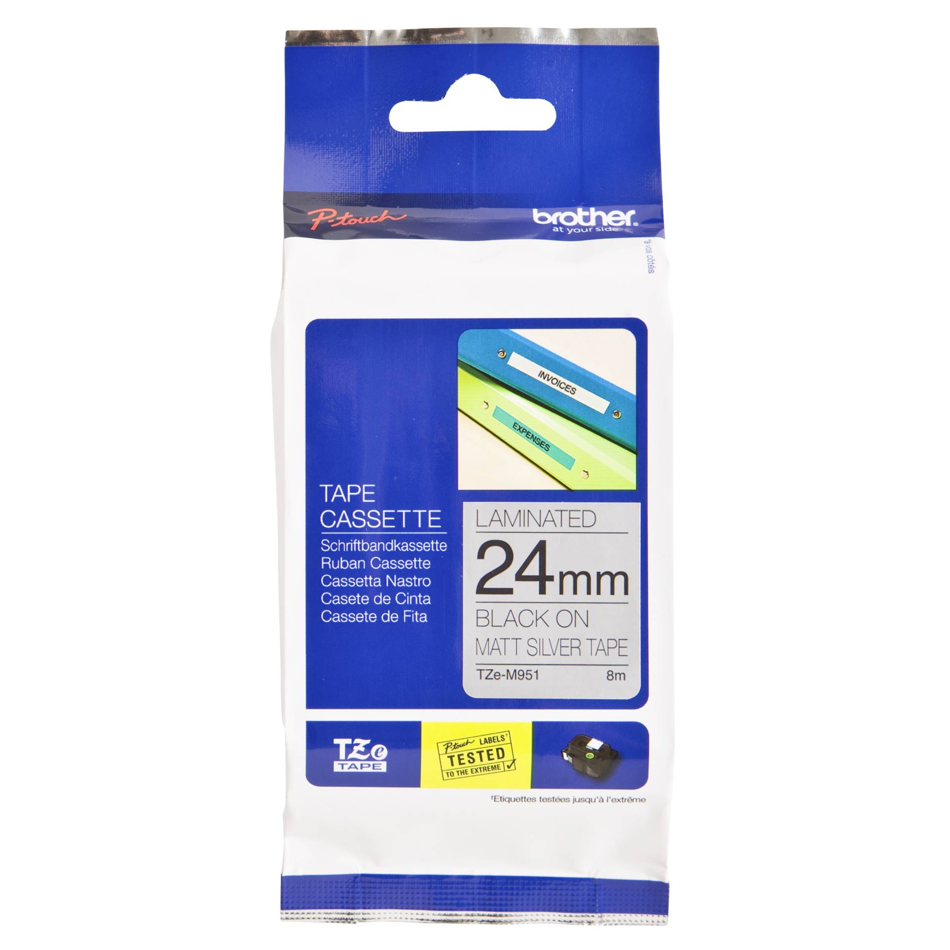 Brother Tasma laminowana  TZE-M951 srebrn/czarna 24 mm