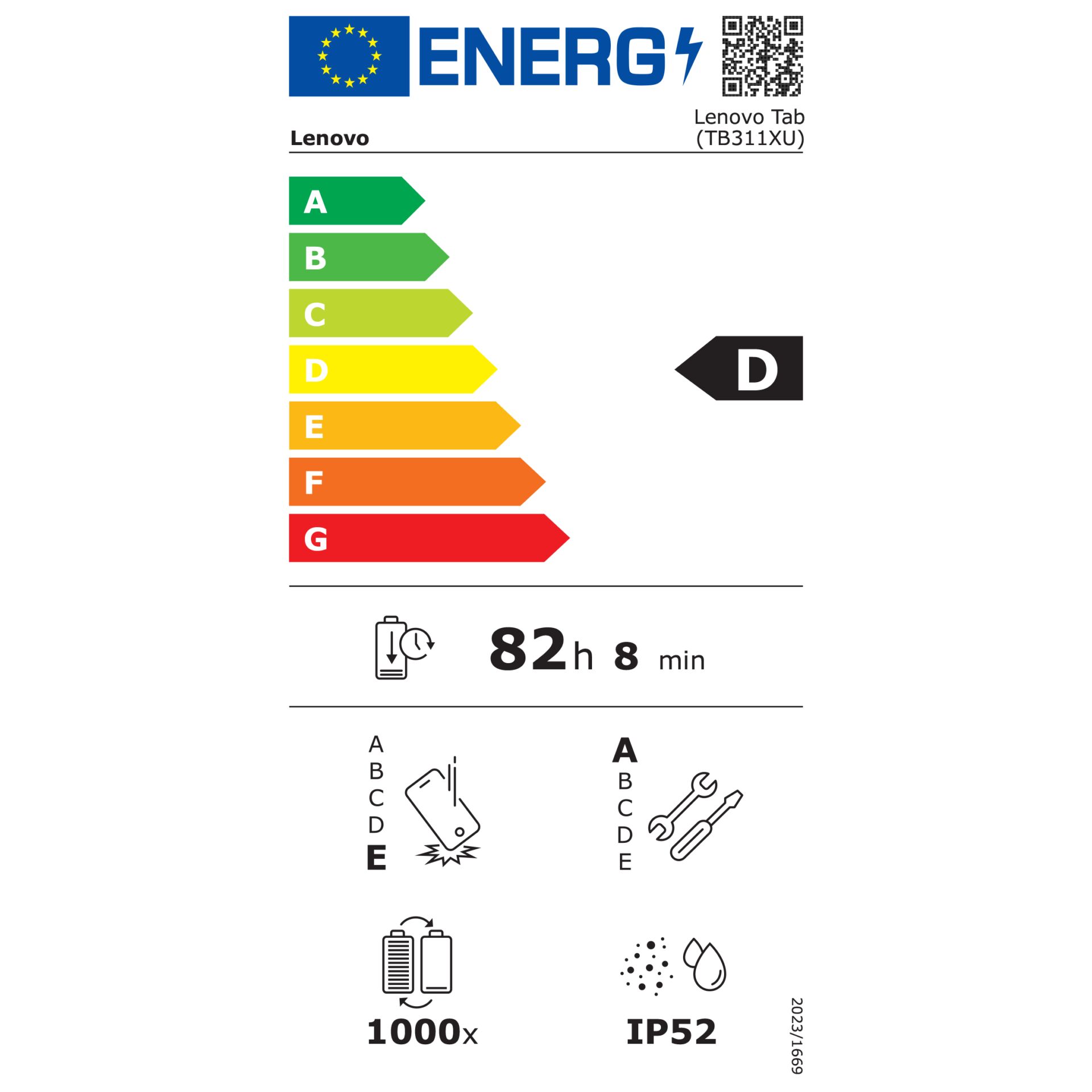 Laptop, Lenovo, A-class, Energierating D, 82 h 8 min, Laptop, Lenovo-Tab, Tablet, 72, D-Bewertung, Energieeffizienz, 82 h 8 min, IP52