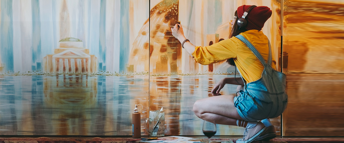 Mural painting, Kunstwerk, Künstlerin, Spraydose, Pinsel