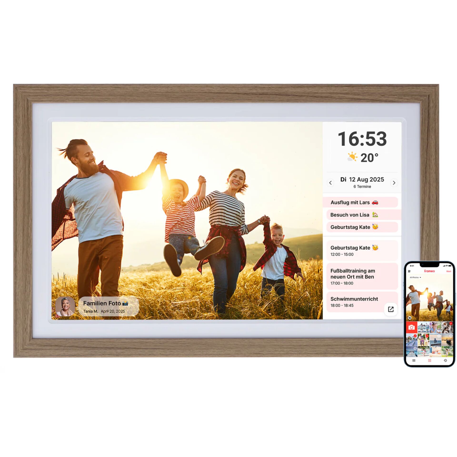 digitaler Bilderrahmen, Familienfoto, Holzrahmen, Wandanzeige, Kalender-Werkzeug