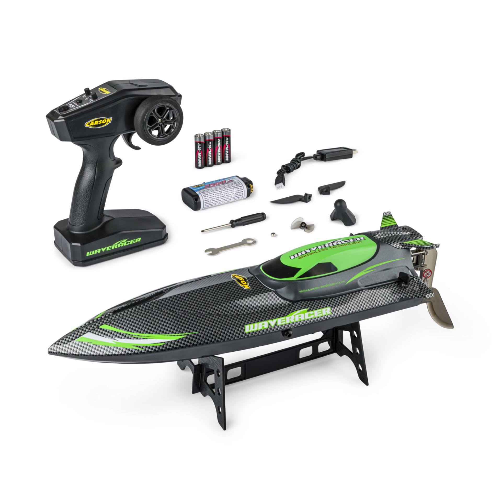 RC-Boot, Fernbedienung Boot, Batteriebetrieben, Grün-Schwarz, Karbonoptik
