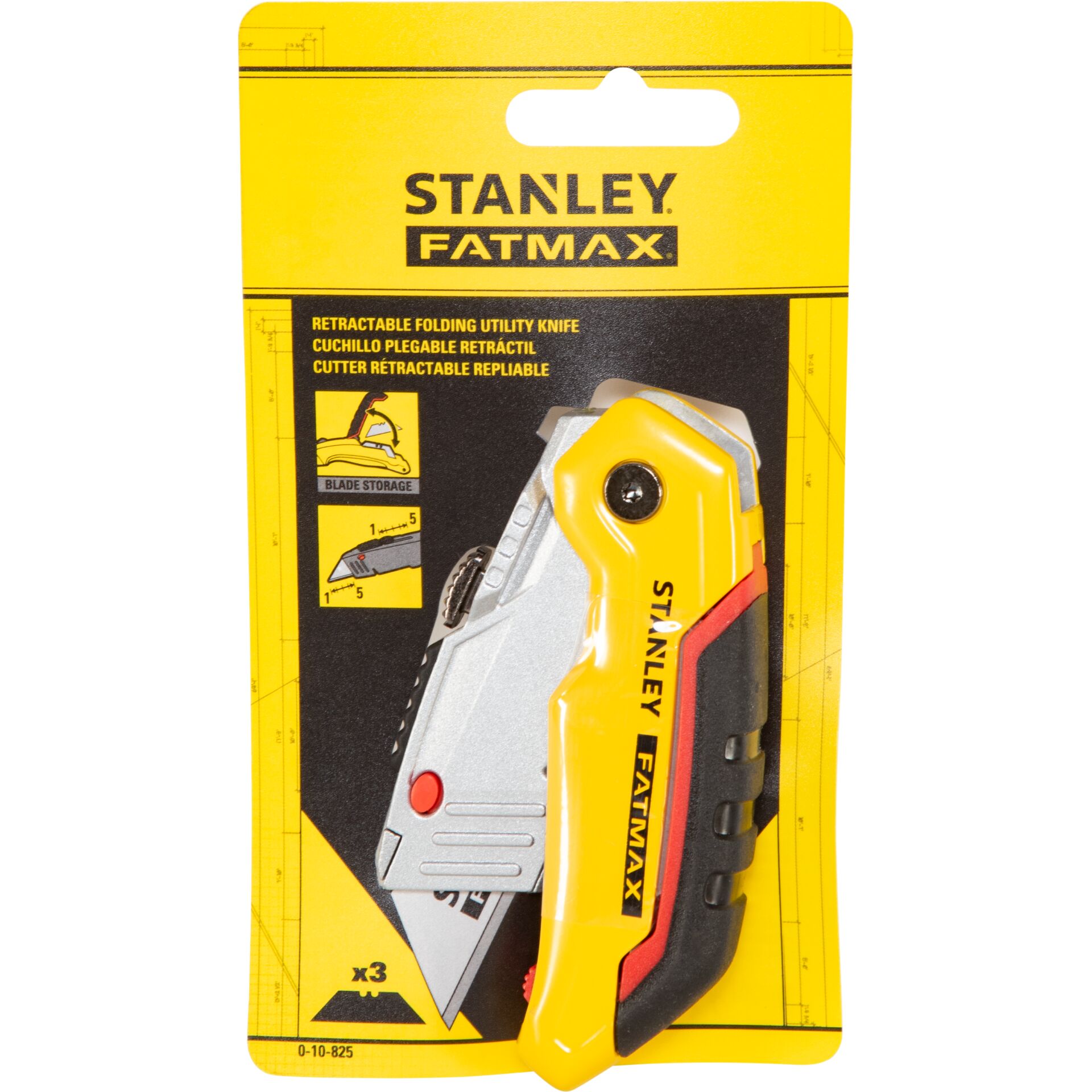 Tapeziermesser, Falzmesser, Multifunktionsmesser, Gelb-schwarz, Klappmesser, Utility-Messer, ausziehbar, Klinge, Gelb, Stanley FatMax