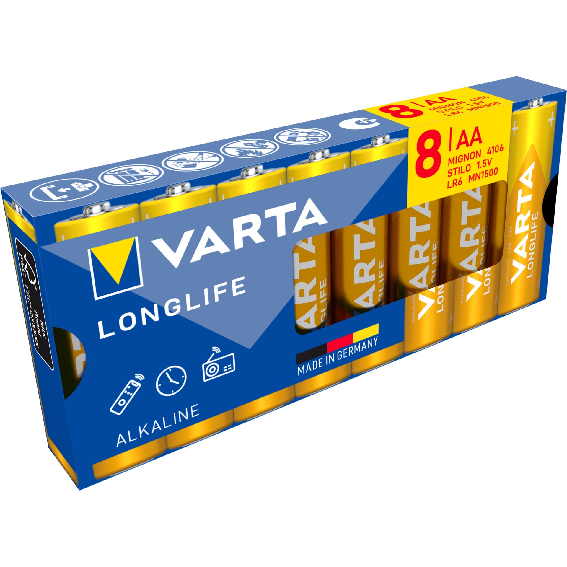 Batterien, AA, Alkaline, Langlife, 8er-Pack