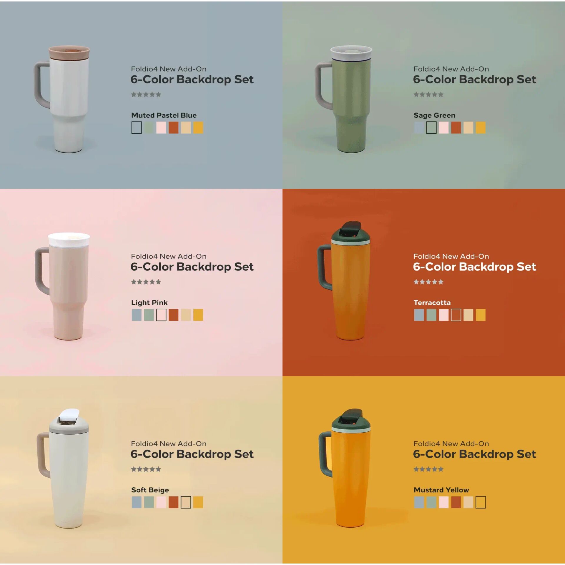 6-Farben, Backdrop-Set, Reisetassen, Isoliert, Becher