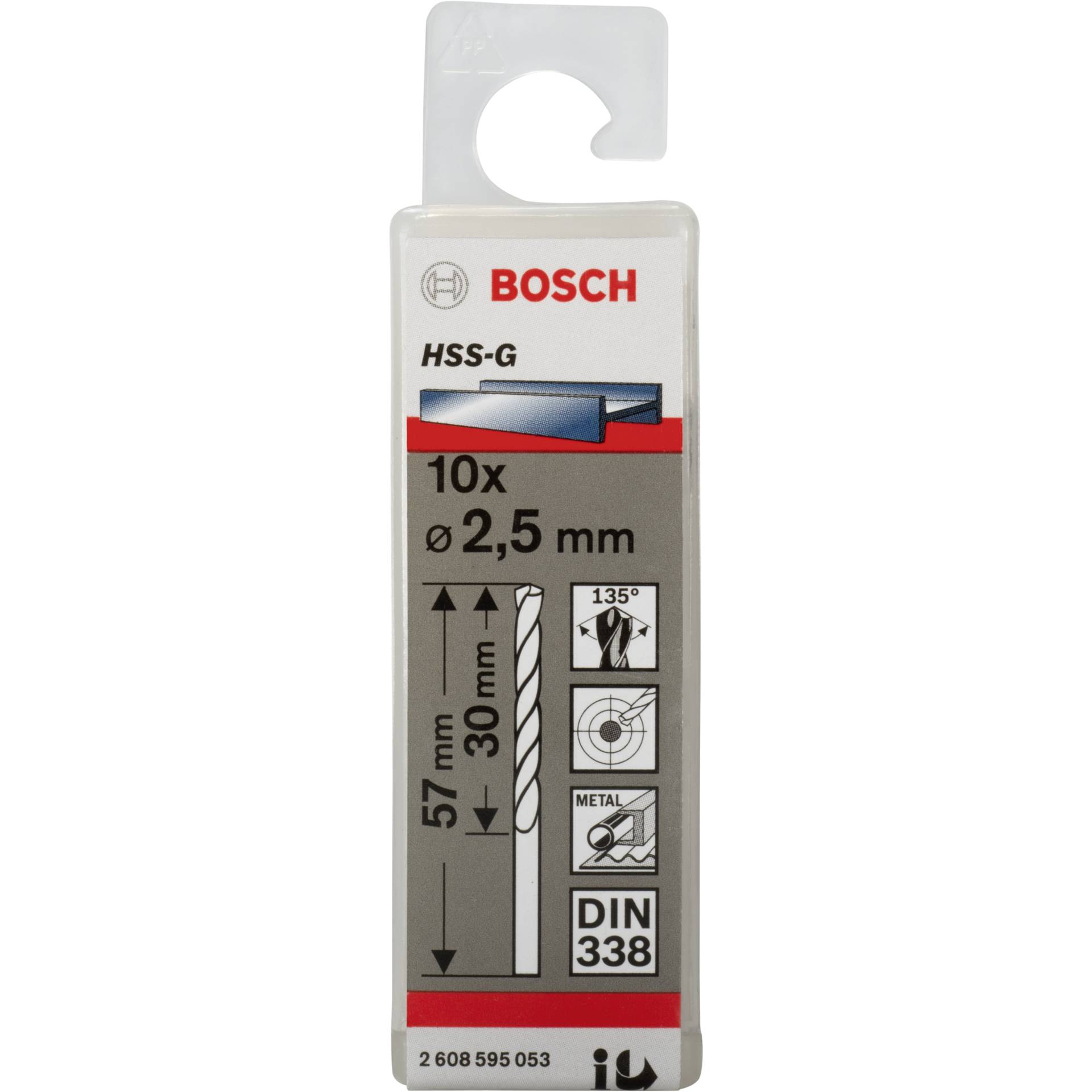 Bosch 10 Metal Drill Bits  HSS-G 2,5x30x57mm