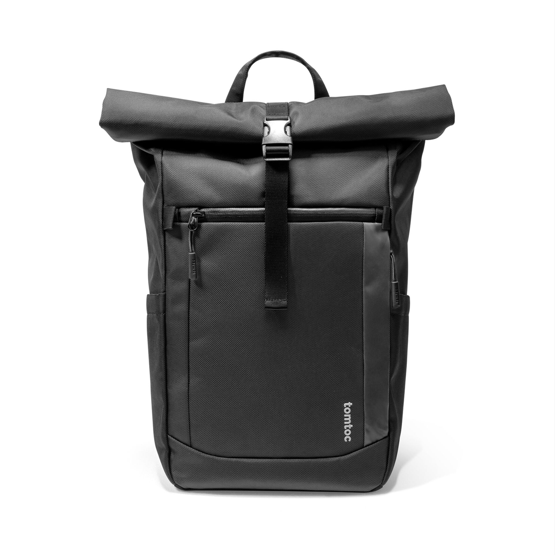 Rucksack, Rolltop, Schwarz, Polyester, Vordertasche