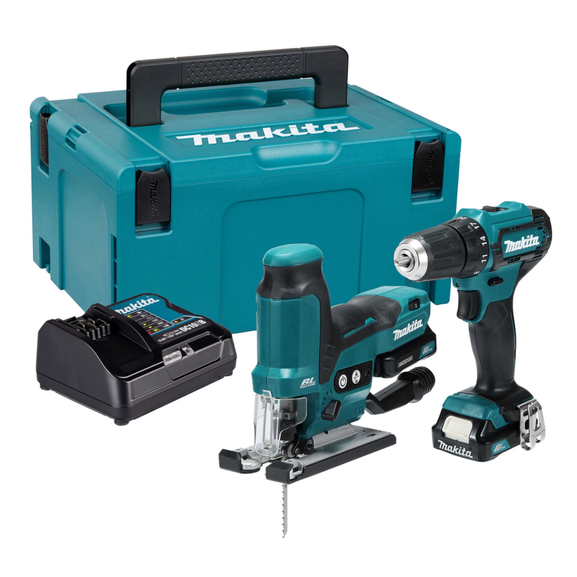 Schraubendreher-Bohrerset, Akkuschrauber, Streifenfräsmaschine, Koffer-Set, Makita-Toolset