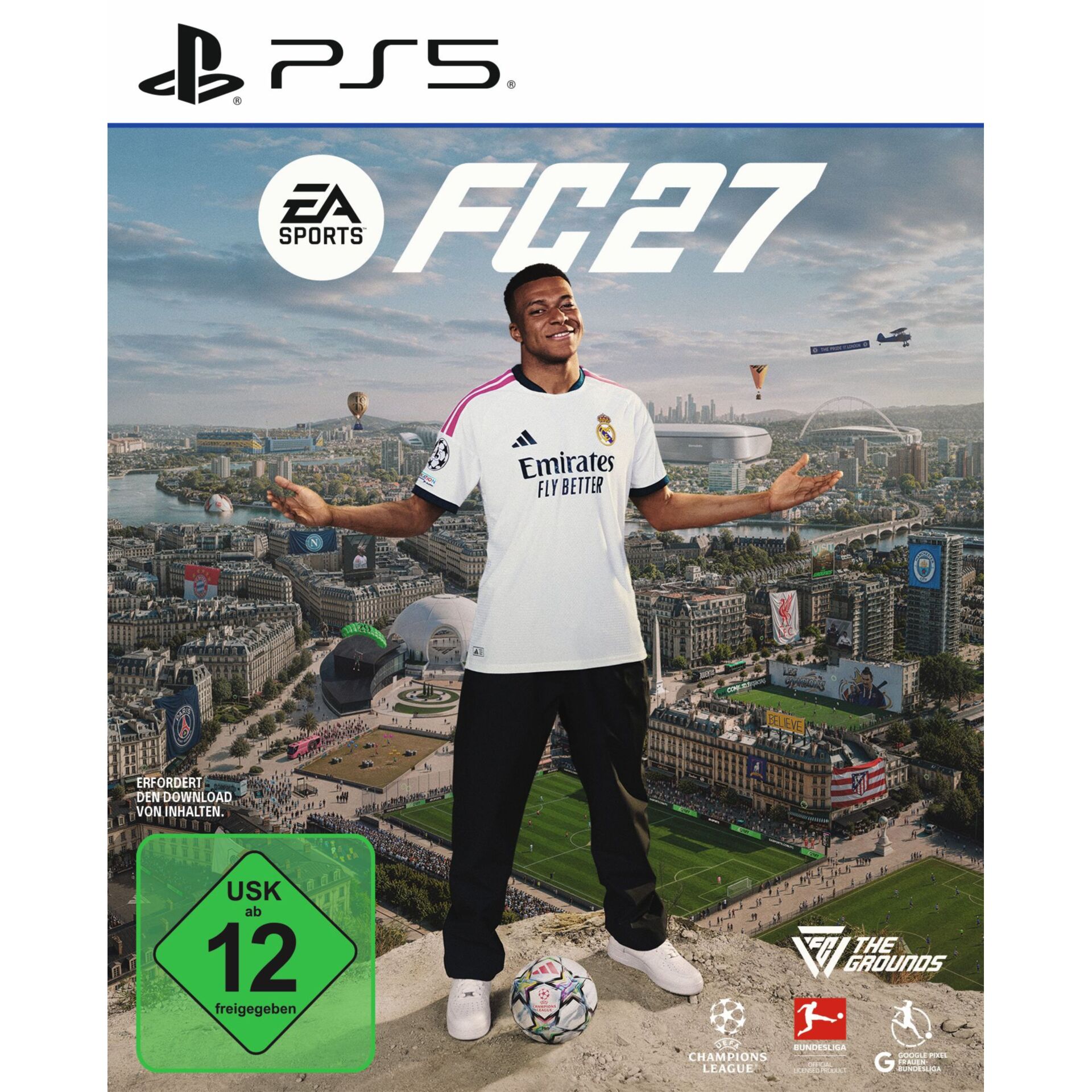 PlayStation 5, Spielcover, Real Madrid, Fußballtrikot, Stadion