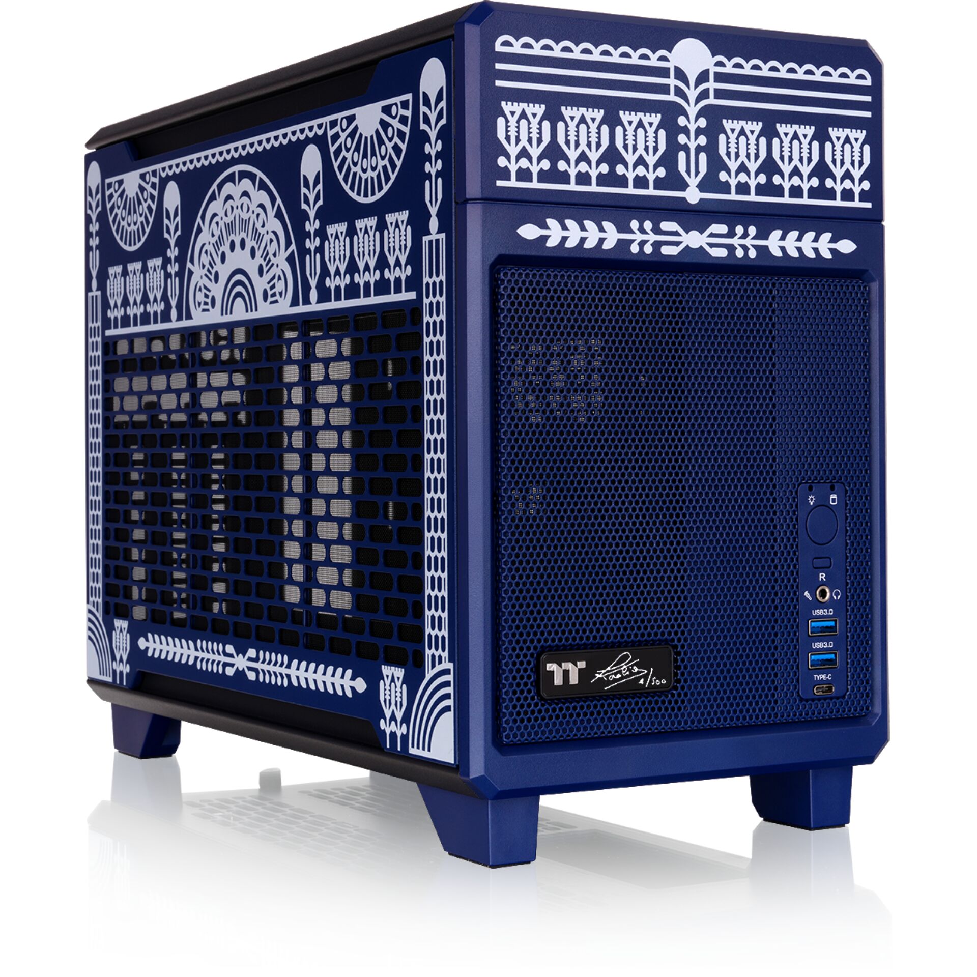 Gamer-PC, Gehäuse, Blau, Mesh-Front, USB-Anschlüsse