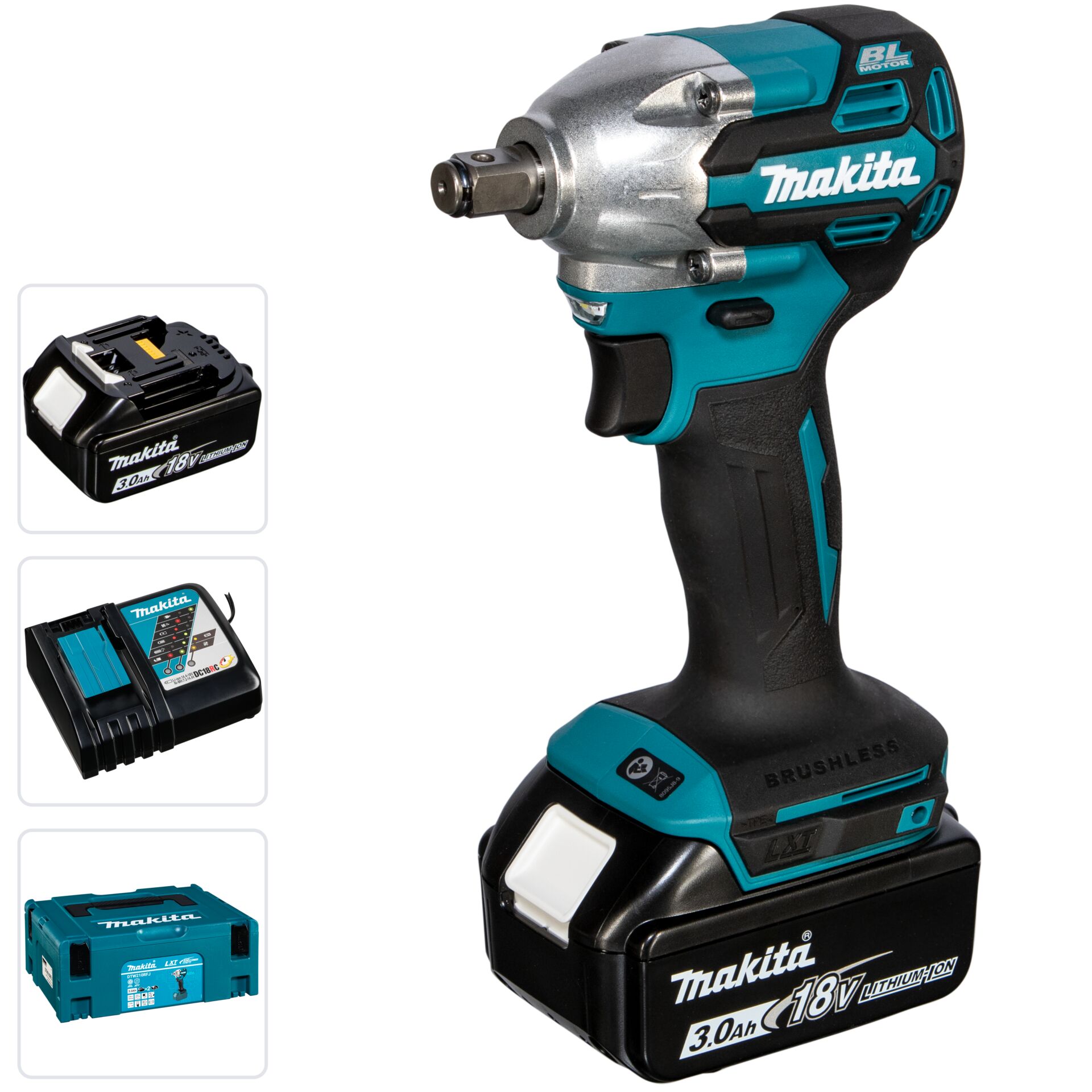Akku-Schlagschrauber, 18V, Makita, Kompakter-Schrauber, Lithium-Ionen, Akku-Schlagschrauber, 18-V-Akku, bürstenloser Motor, Lithium-Ionen-Akku, Ladegerät und Koffer