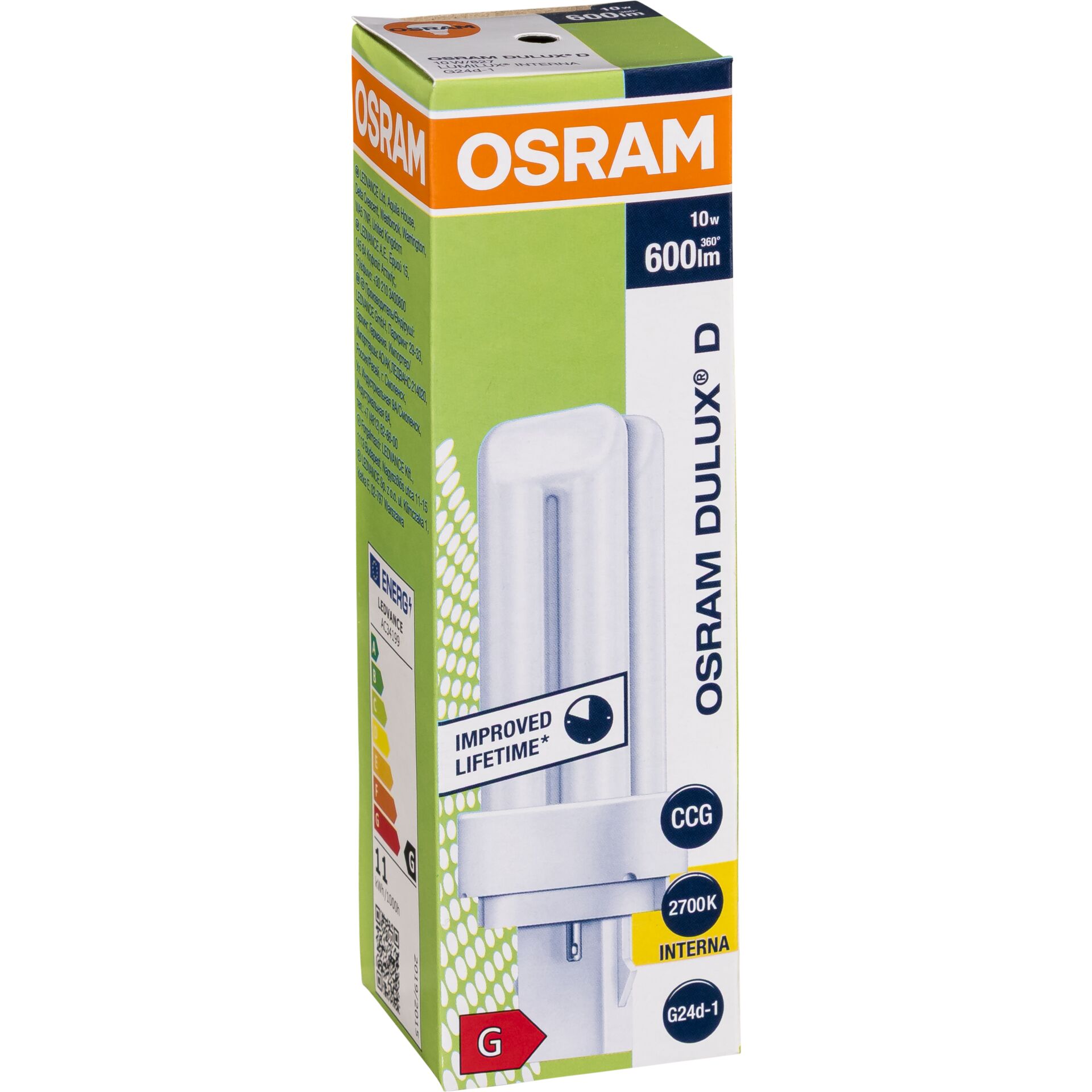 Glühlampe, Dulux D, 600 lm, 2700K, G24d-1