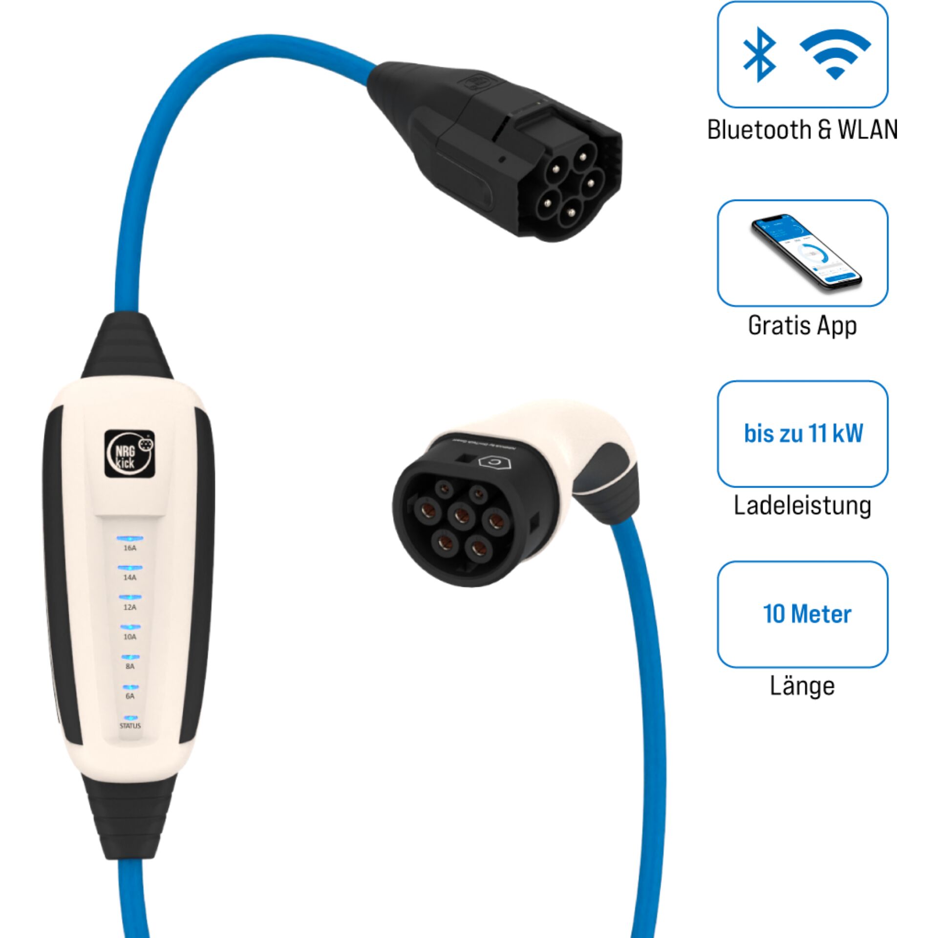 Adapter, Elektronik, EV-Charger, Ladekabel, 7-Pin Stecker, Schalter-Panel, 10 Meter