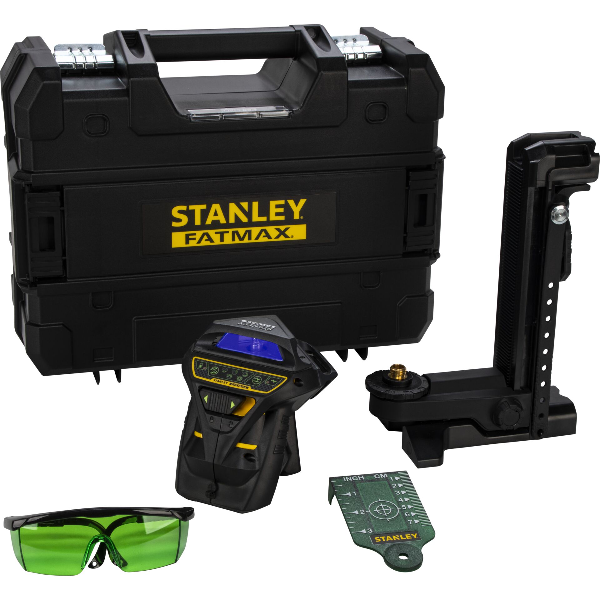 Laserlevel, Stativ-Lasernivellier, Grün, Schutzbrille, Ladegerät, Koffer, Werkzeugkoffer, Stanley Fatmax, Zubehör, Messwerkzeug