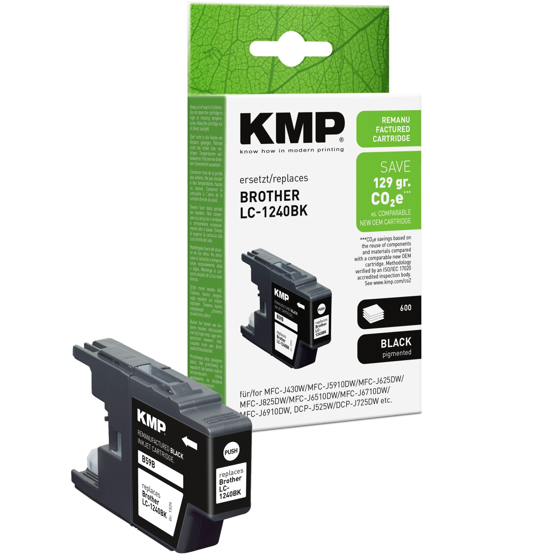 Adapter, Elektronik, Computer-Ausrüstung, Computerausrüstung, QR-Code, Tintenpatrone, Druckerpatrone, Brothert LC-1240BK, KMP, Schwarz pigmentiert