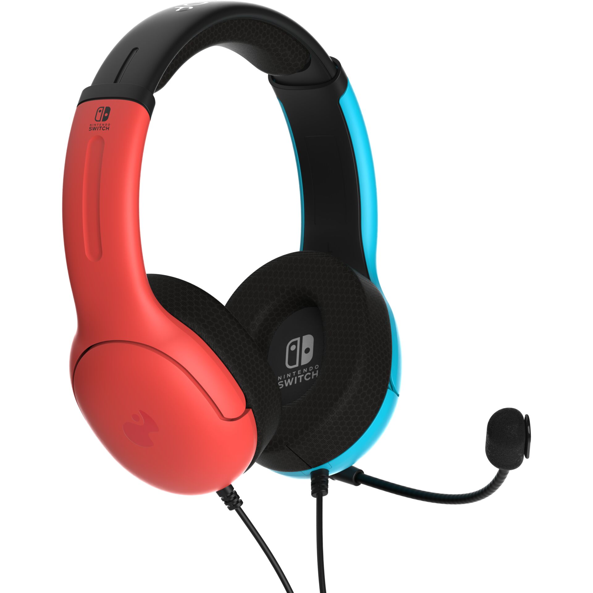 kopfhörer, over-ear, gaming, kabel, blau-rot