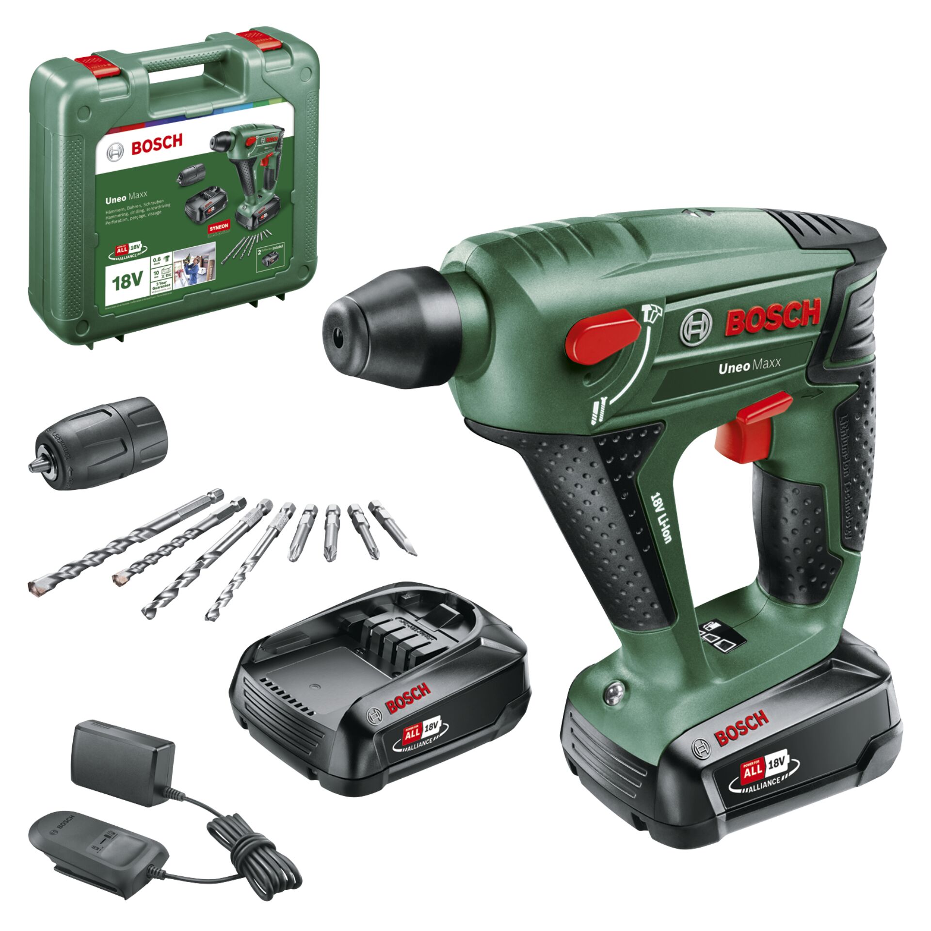 Akku-Bohrschrauber, 16-18V, Koffer-Set, Holz/Metallbohrer, Schaftwechsel-Set