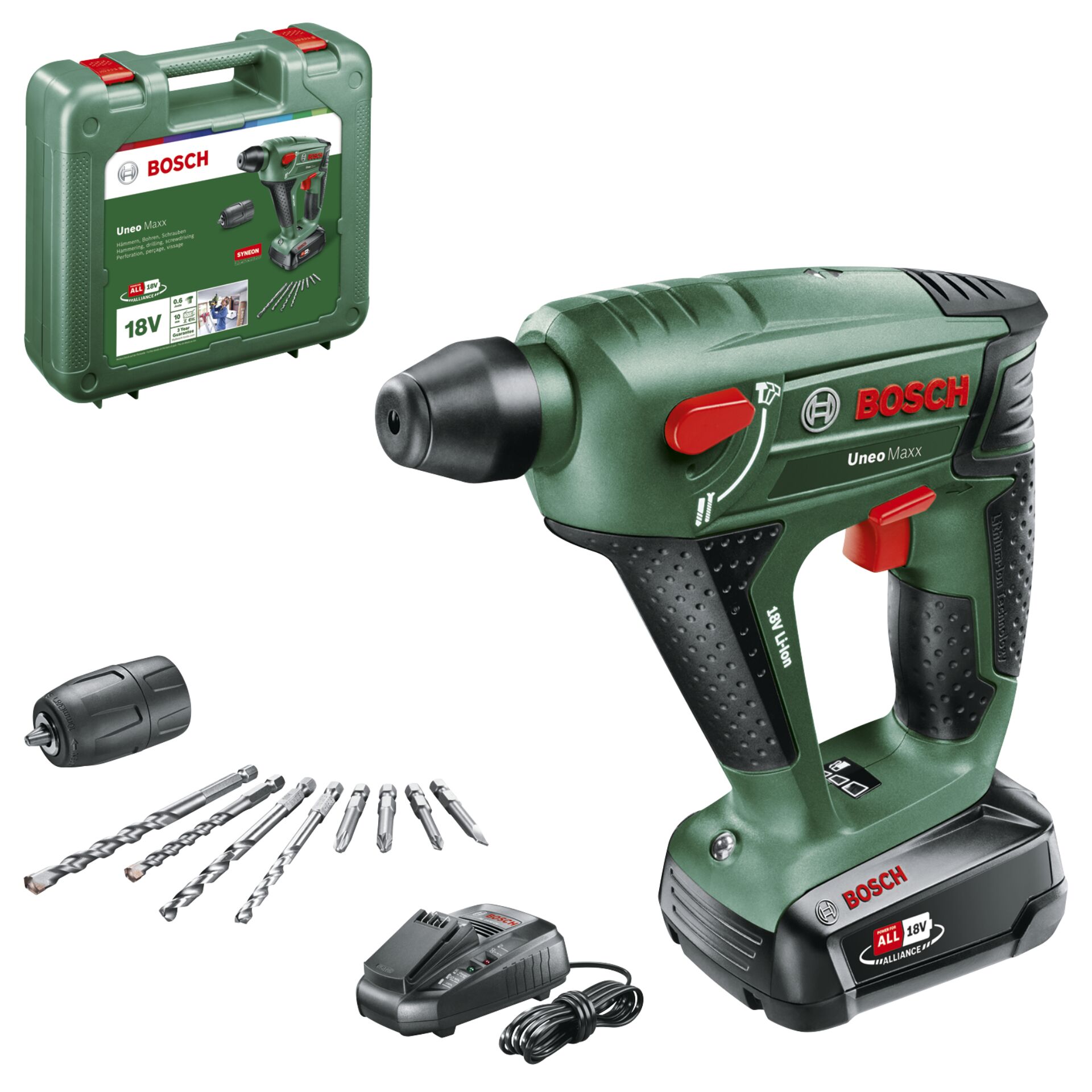 Akku-Bohrmaschine, Schlagschrauber, 18V, Koffer, Satz-Bohrer