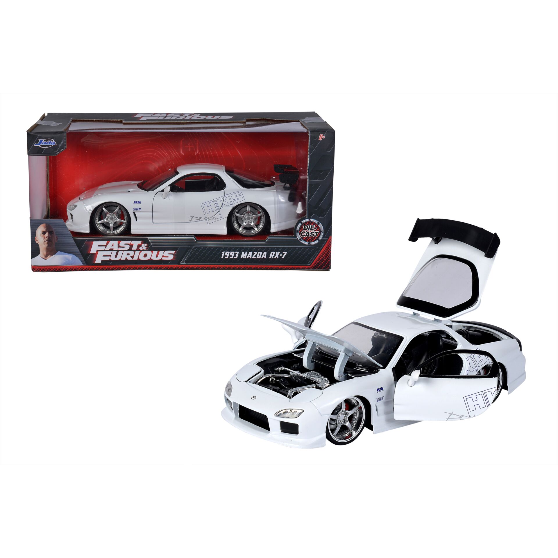 Modelauto, Mazda RX-7, Weißes Auto, Gießharz-Modell, Klimmerei-Türanschlag