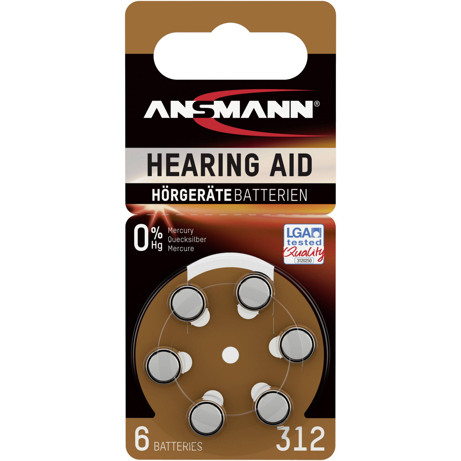 1x6 Ansmann Zinc-Air 312 (PR41)  Hearing Aid Batteries