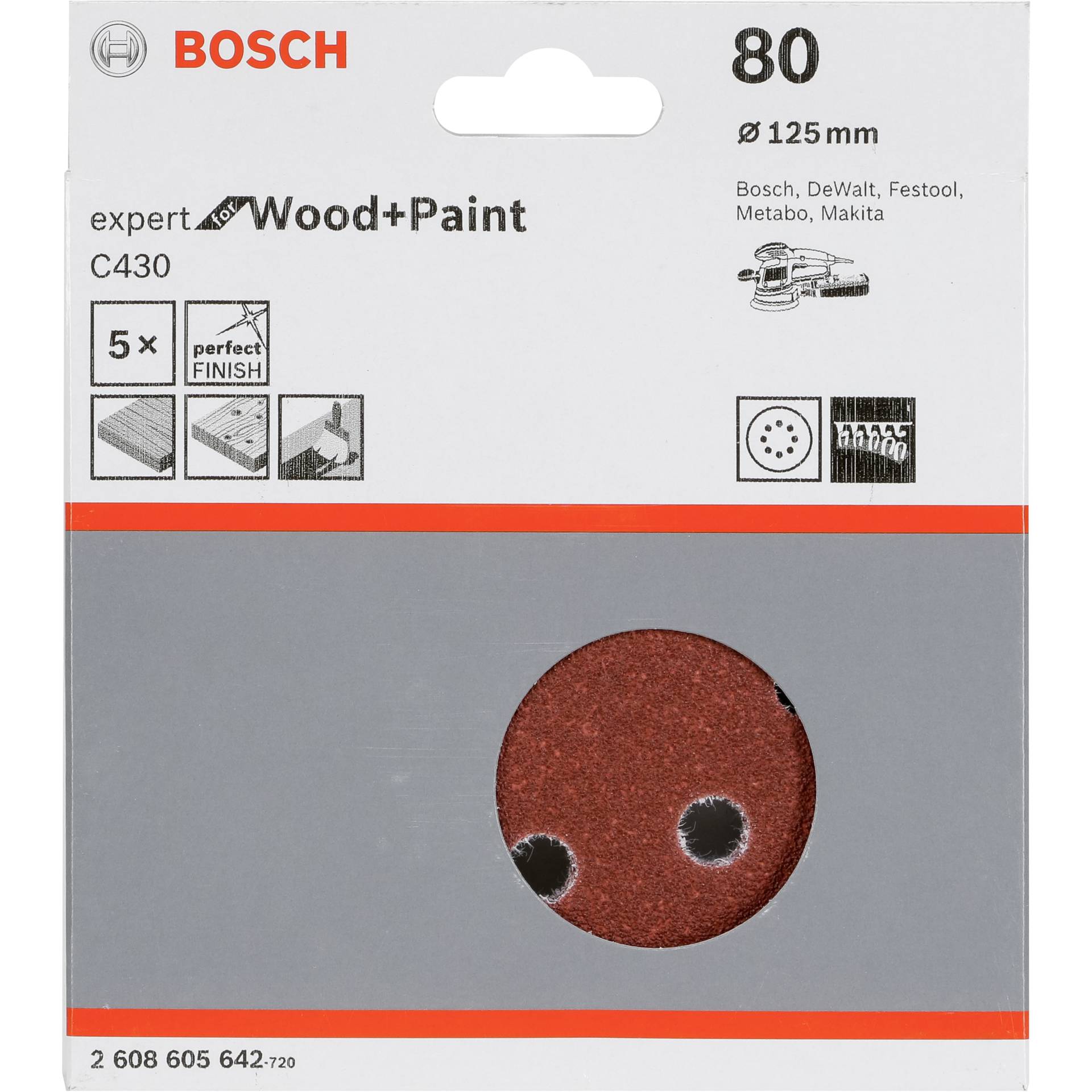 Bosch Sanding Pad C 430 D125MM  Wood Grit 80 5 pcs.