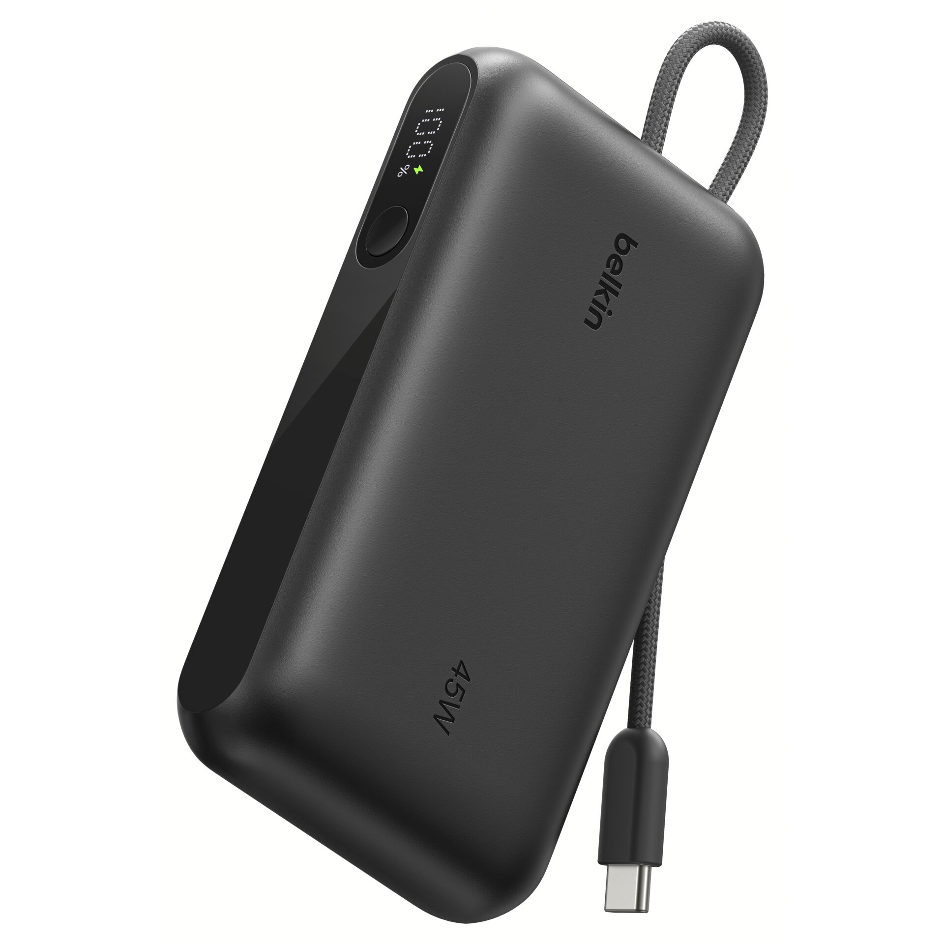 Powerbank, USB-C, Magnetischer Clip, LED-Anzeige, Dunkelgrau