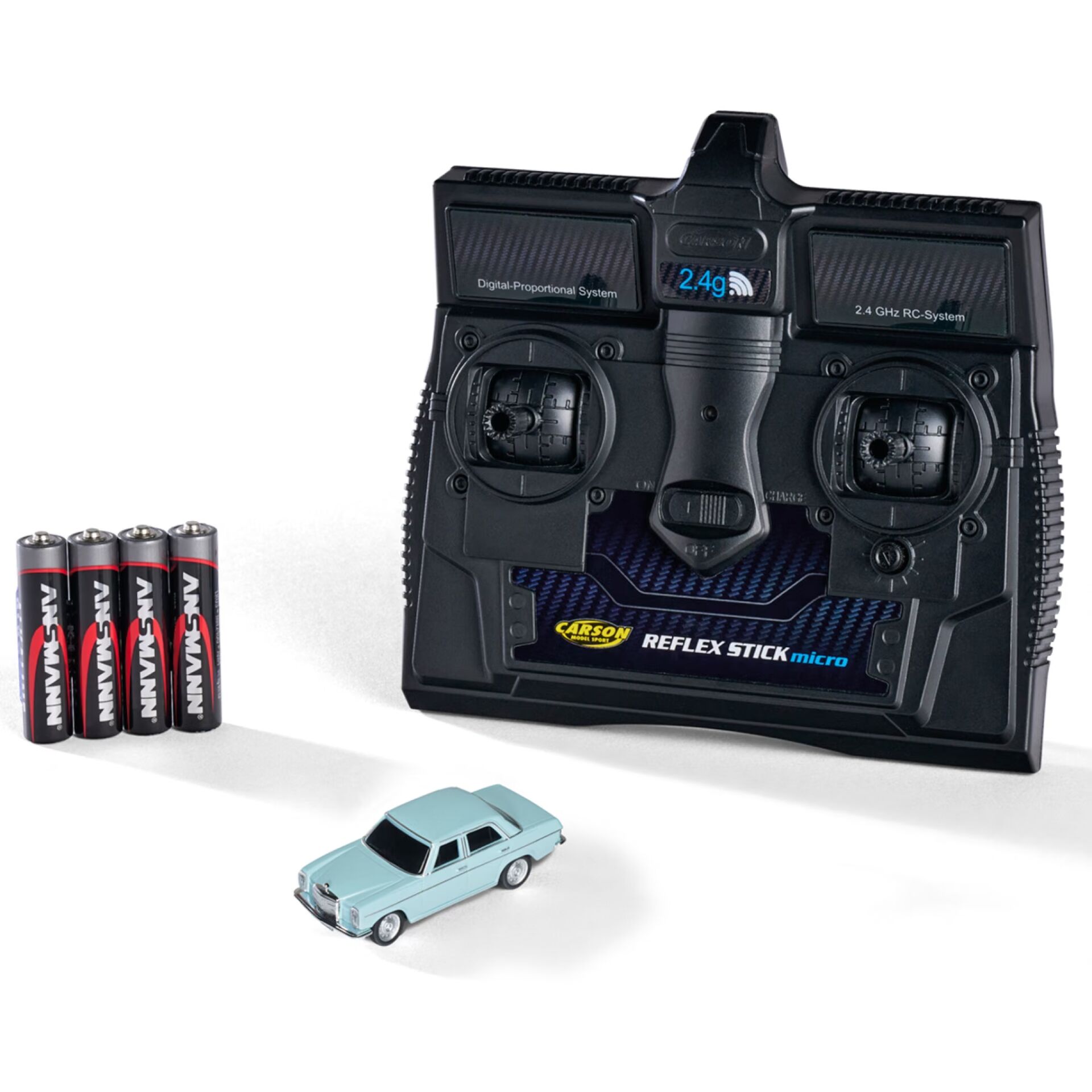 RC-Fernausteuerung, Fernbedienung, 4 AA-Batterien, Modelauto, Blaues Auto
