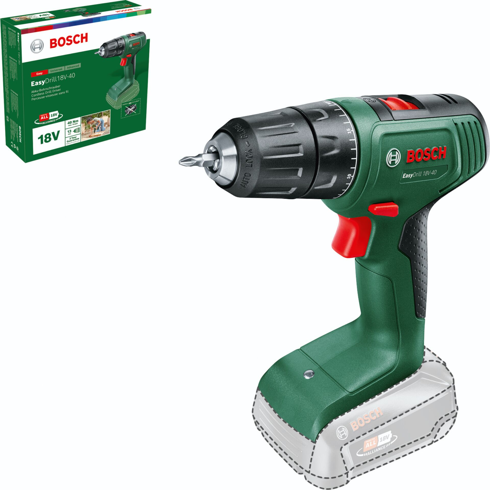 Akkuschrauber, Bohrer, 18V, Grün, Roter Auslöser