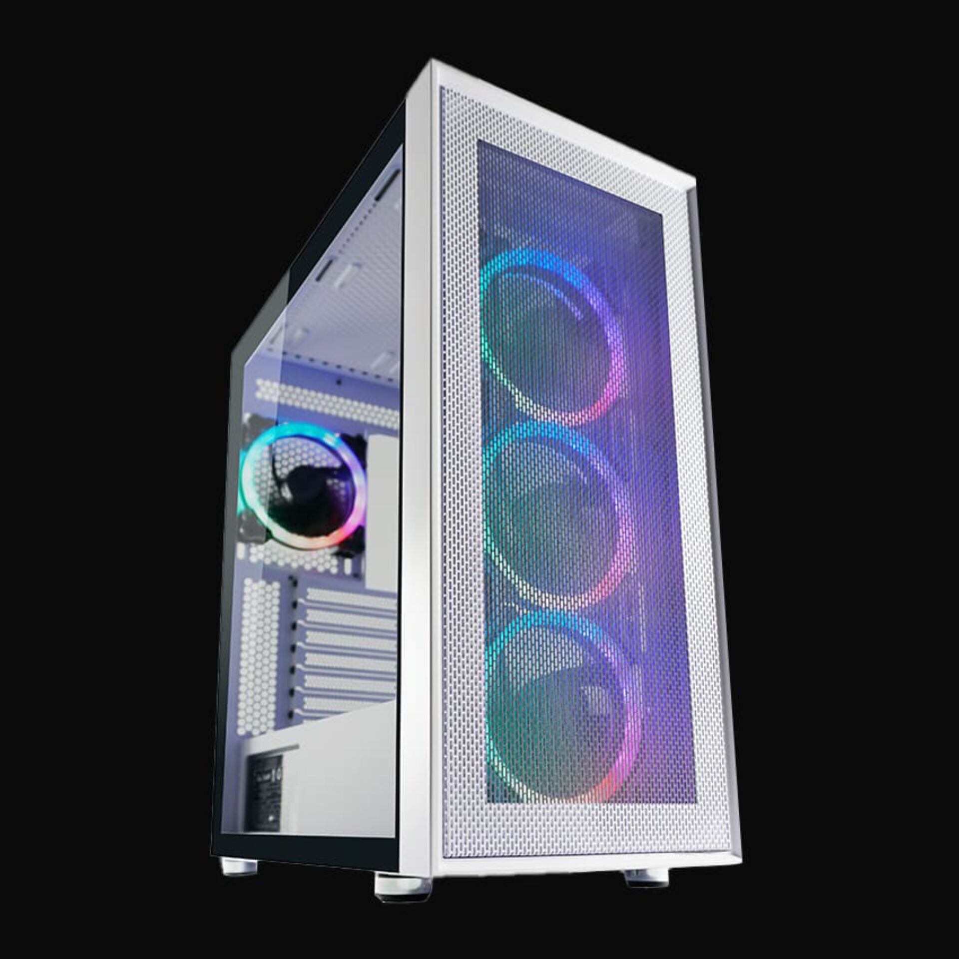 PC-Gehäuse, Mid-Tower, RGB-Lüfter, Mesh-Vorderseite, Glas-Seitenteil