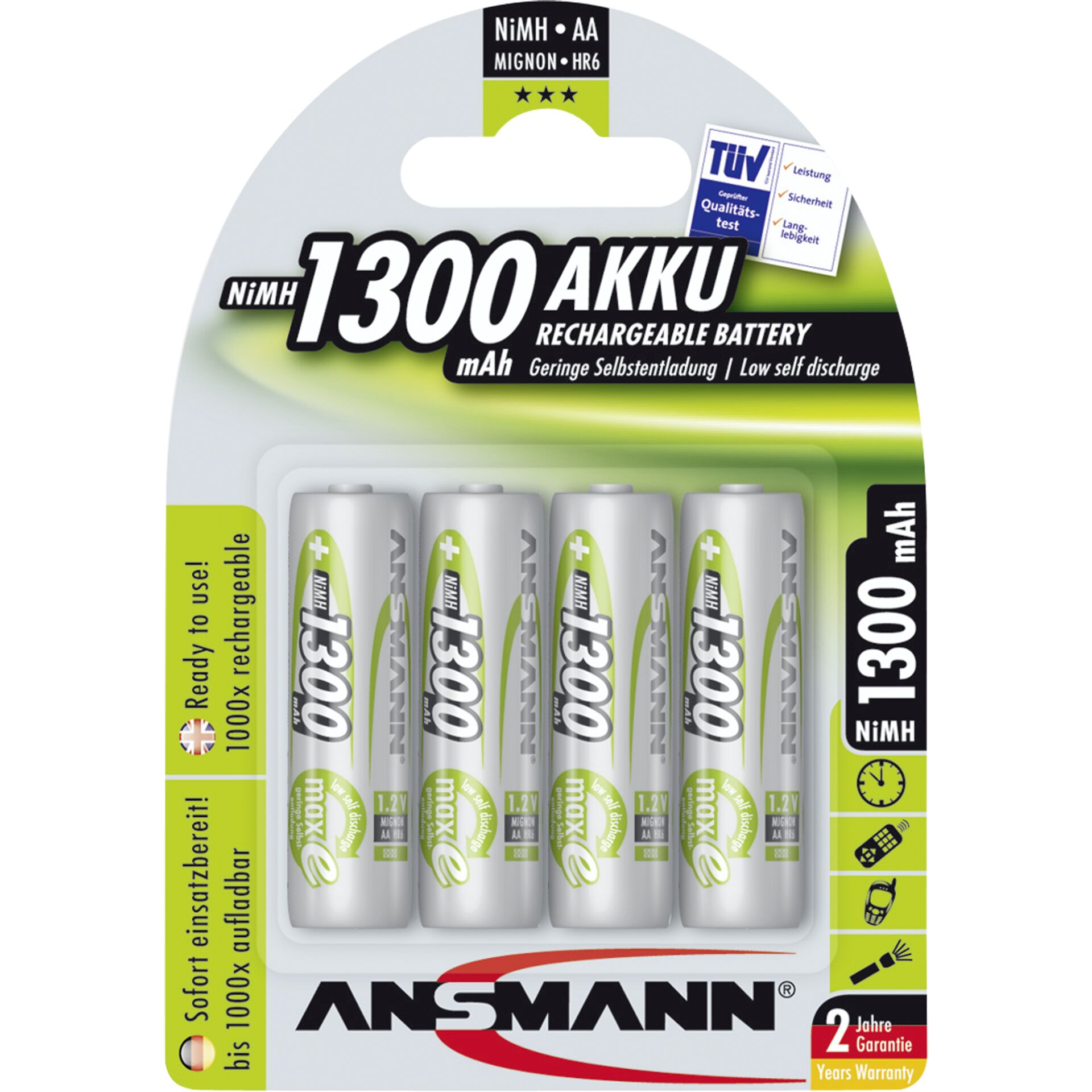 1x4 Ansmann maxE NiMH Aku  Mignon AA 1300 mAh