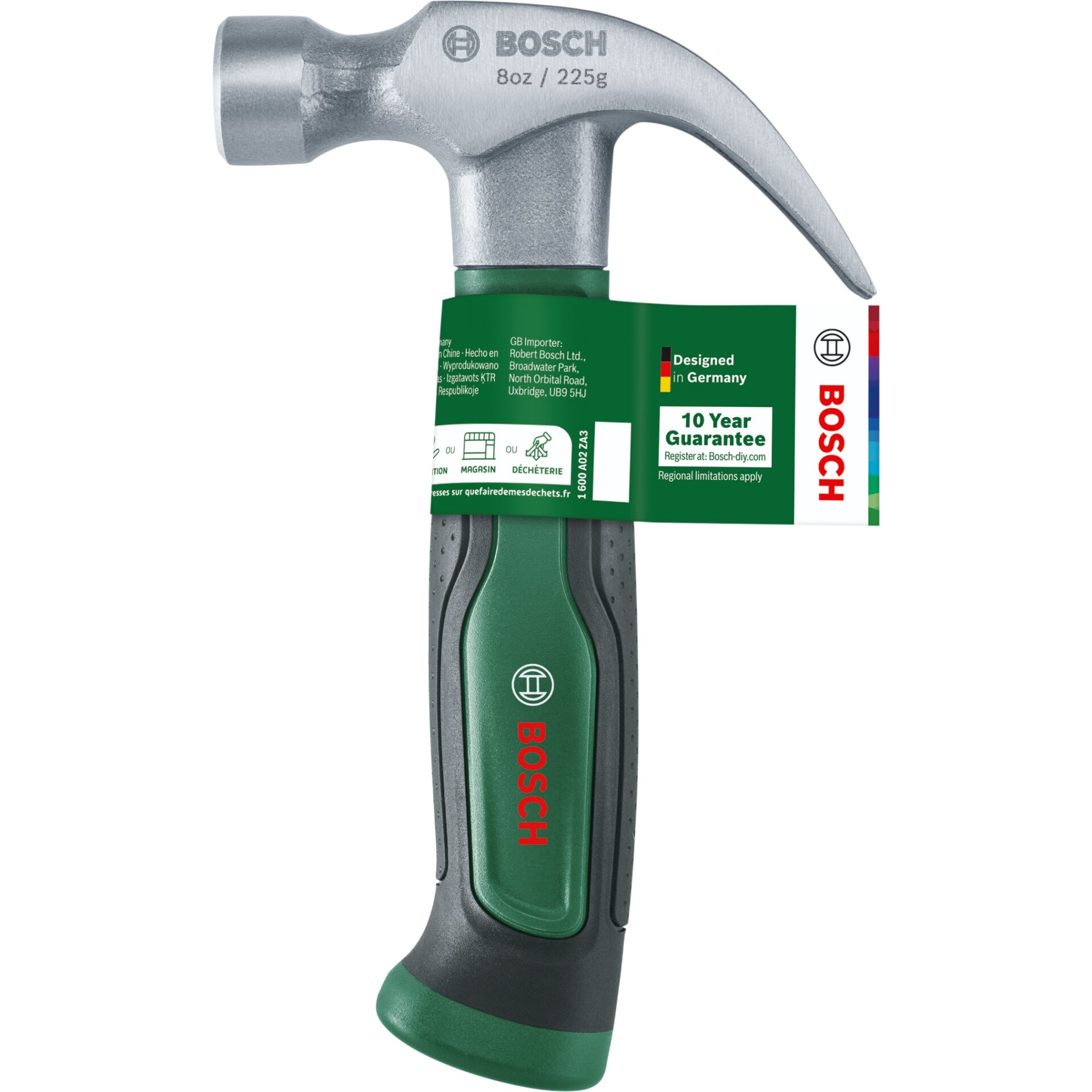 Hammer, Kreuzhaken, Metallkopf, Grüner Griff, Bosch-Aufdruck