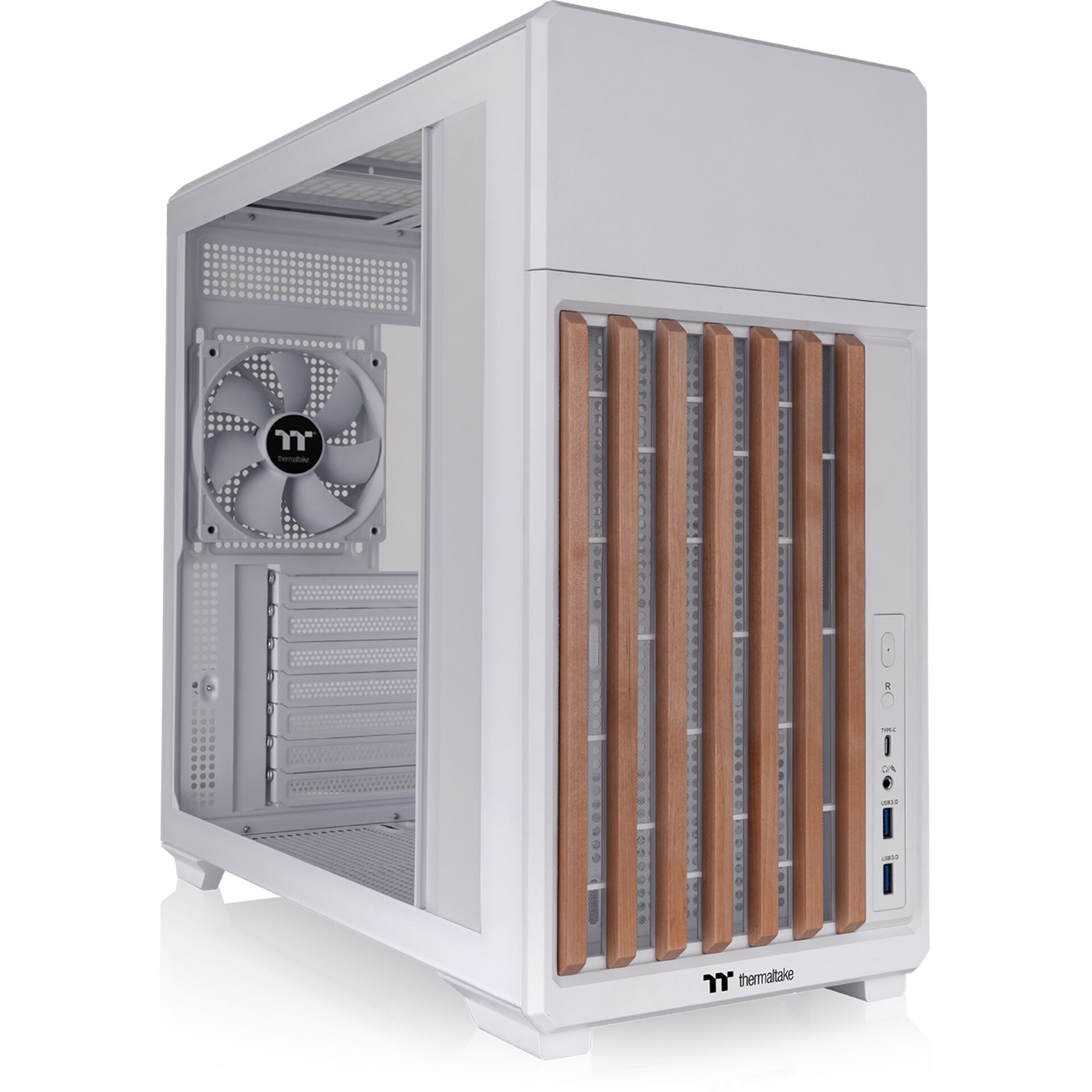 PC-Gehäuse, Mini-ITX, Mesh-Lüfter, Weiß, Holzoptik