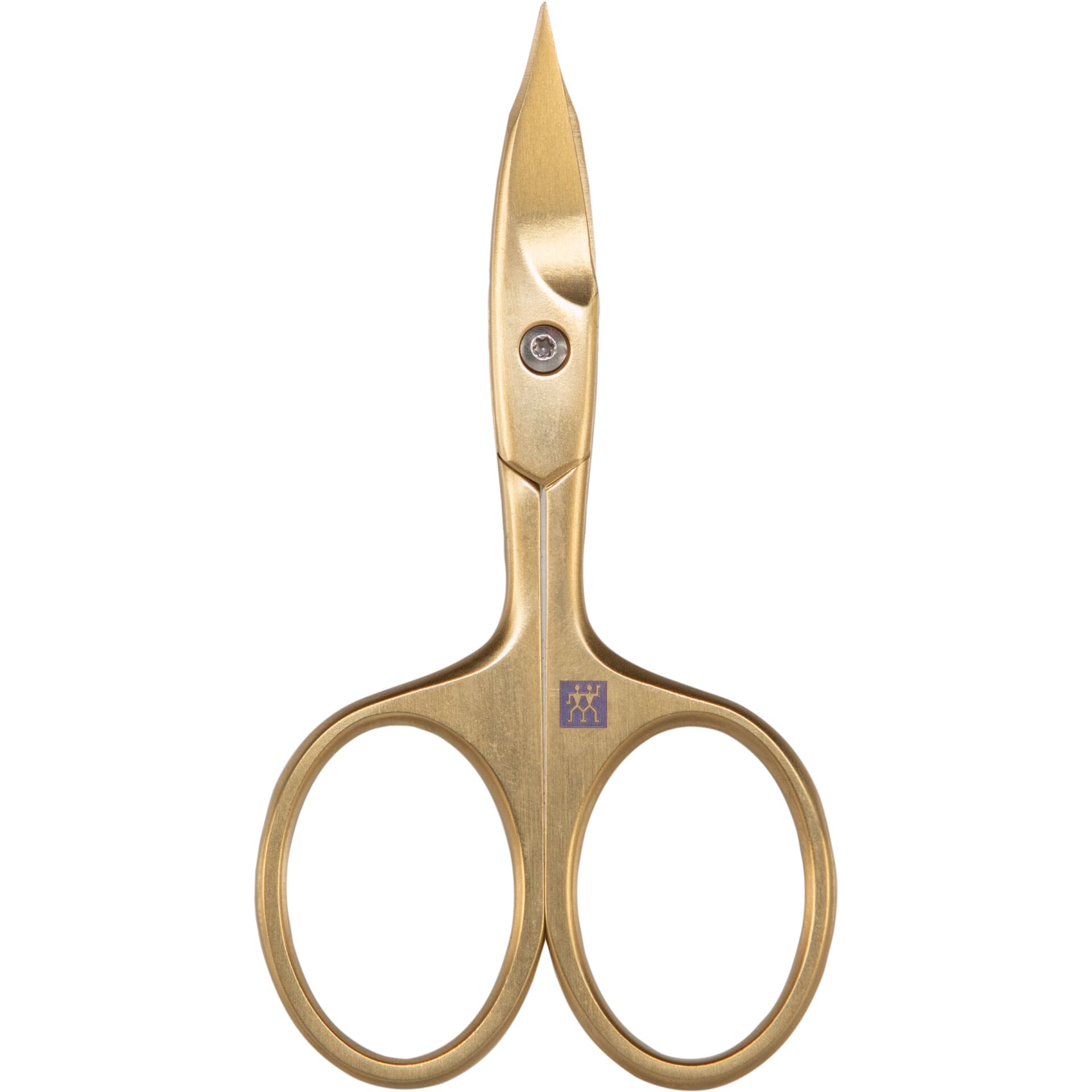 Schere, Metall, goldfarben, spitze Klinge, zwei Griffe