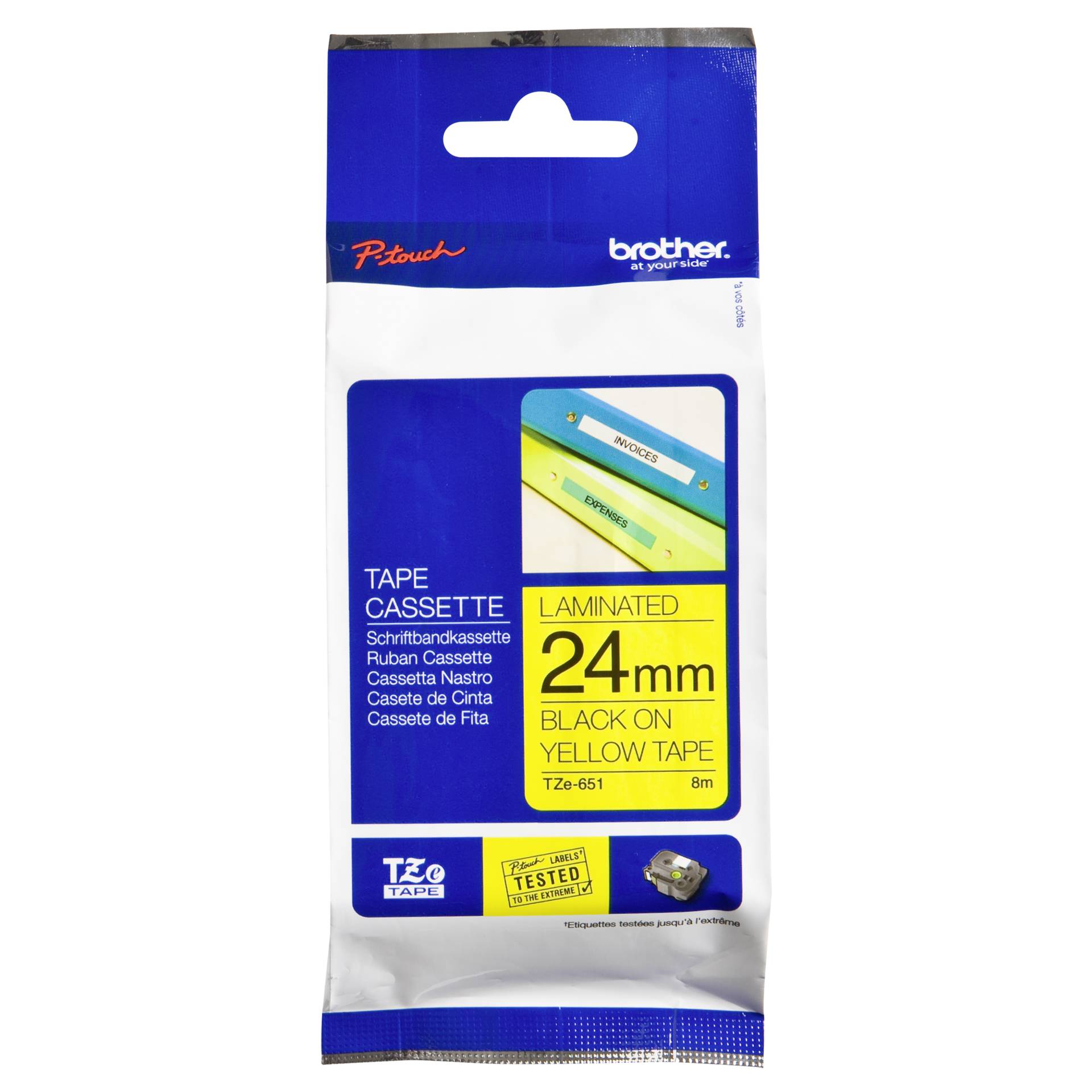Brother Tasma laminowana  TZE-651 czarny/zolty 24 mm