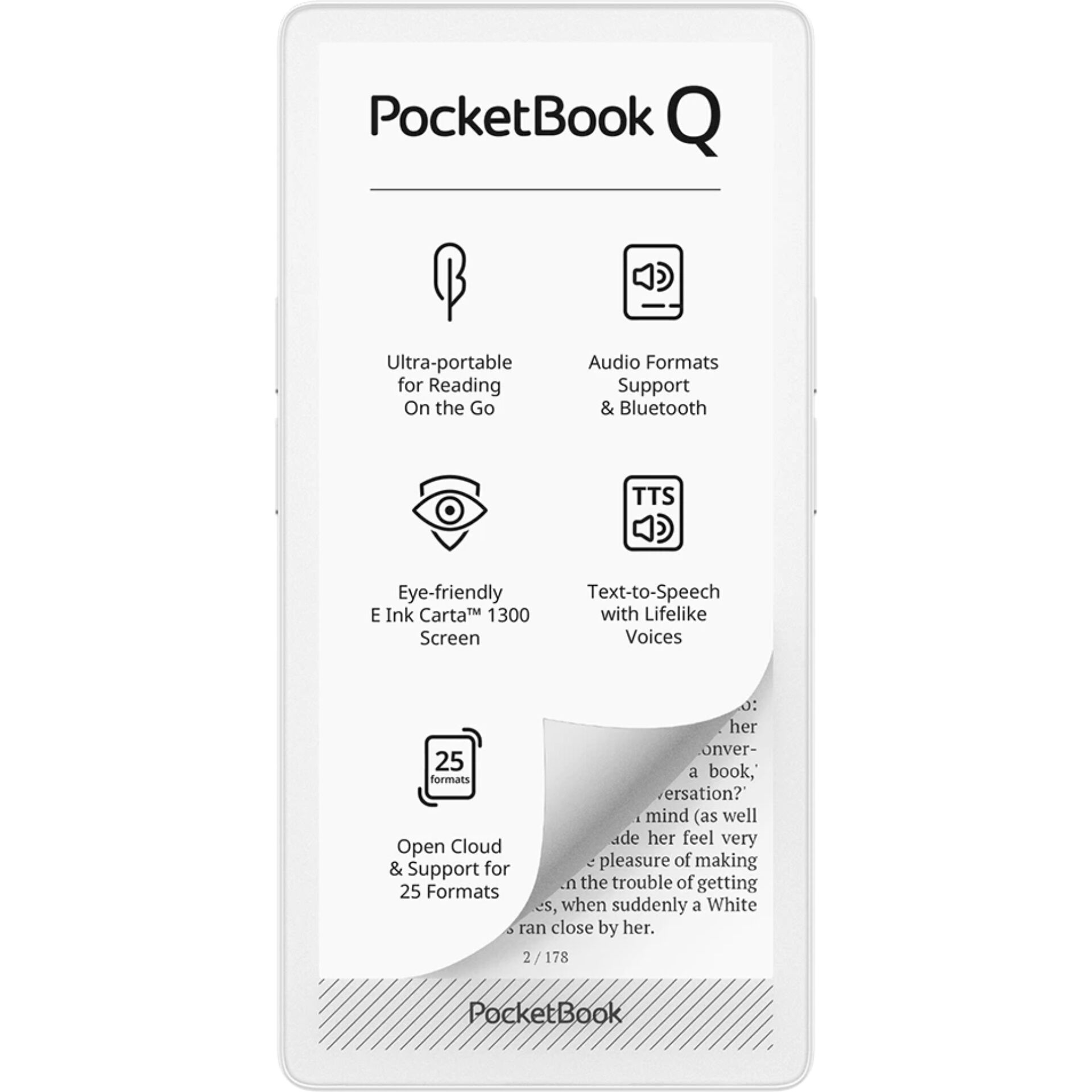 E-Book-Reader, E-Ink-Display, Bluetooth, Text-to-Speech, Weißes Gehäuse