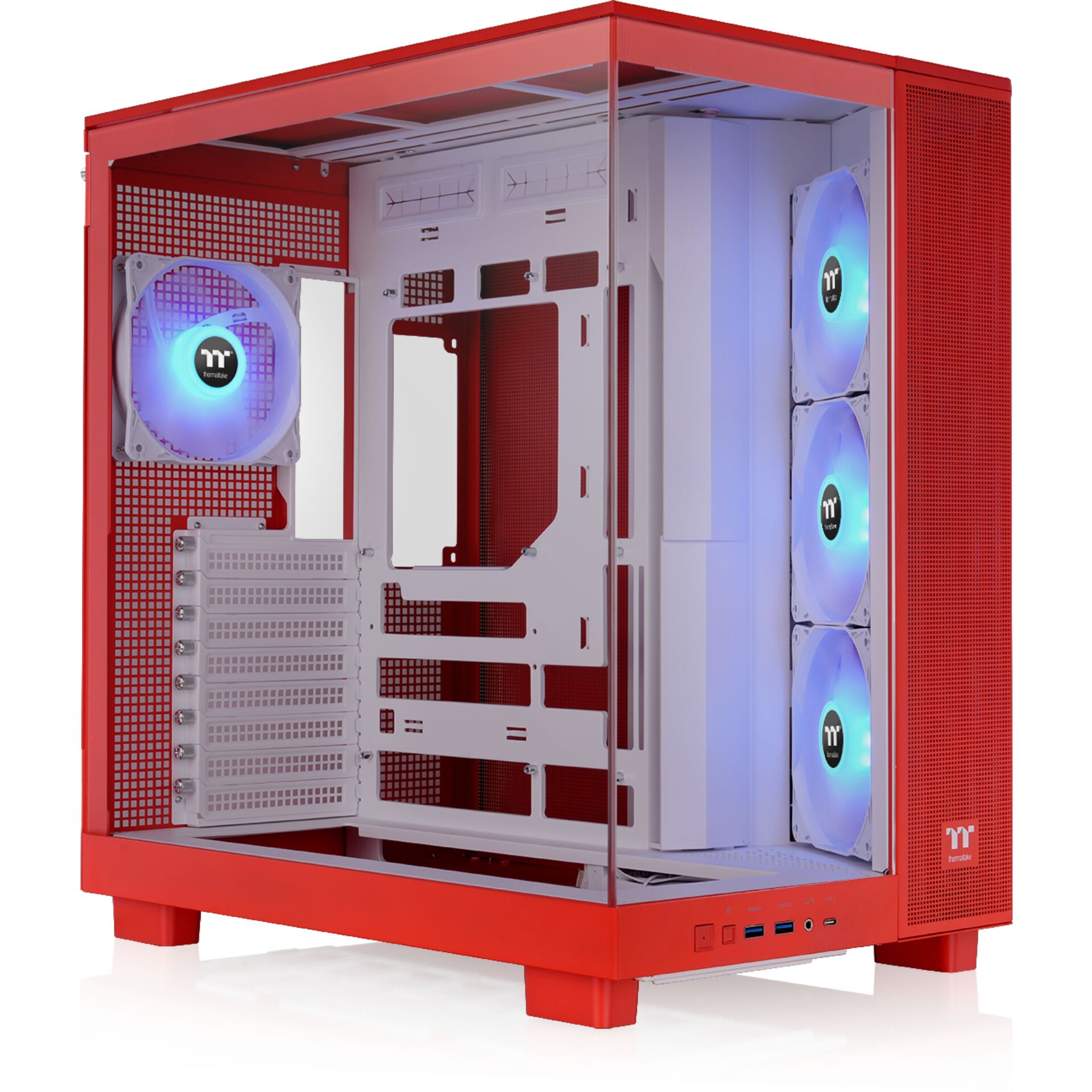 PC-Gehäuse, Mid-Tower, RGB-Lüfter, Glass-Seitenteil, Rotes-Gehäuse