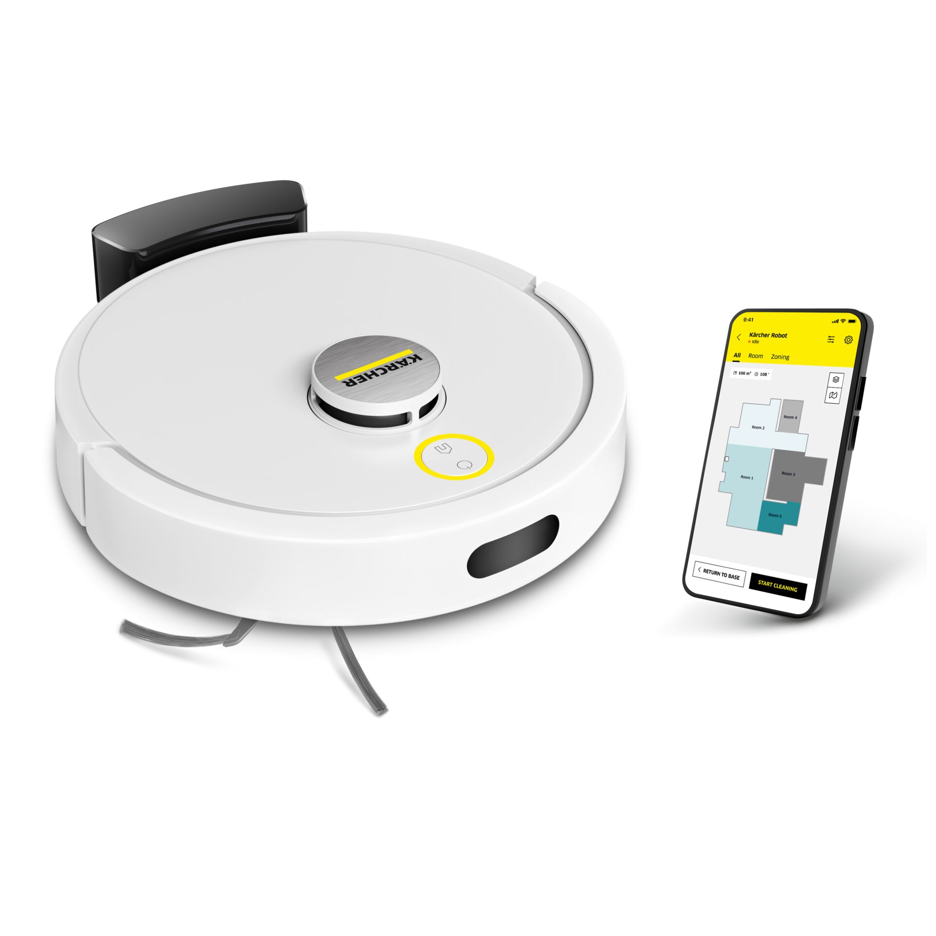 Robovac, Roboterstaubsauger, Intelligenter Staubsauger, App-Steuerung, Runder weißer