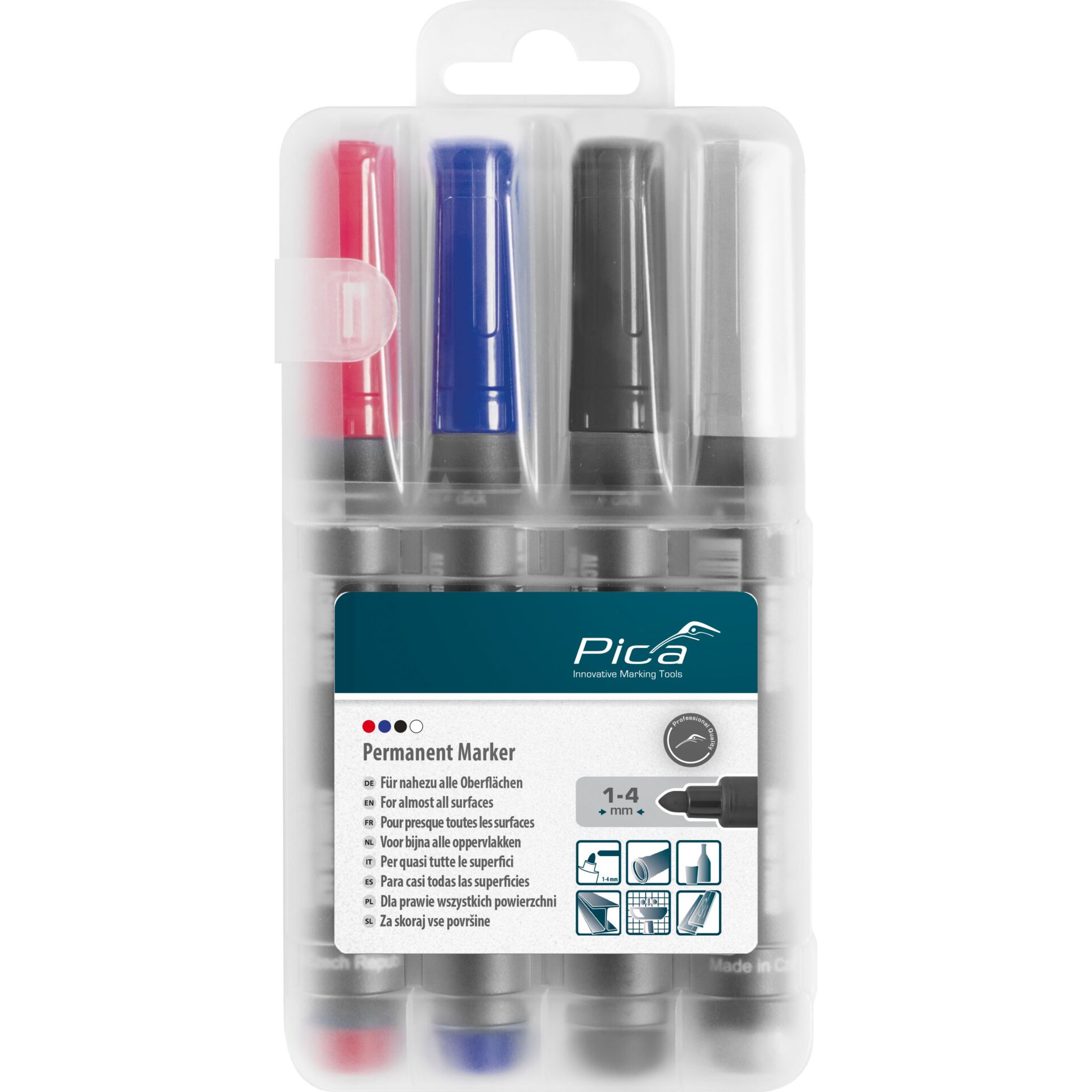 Pica permanent Marker 1-4mm  assorted with Instant-White