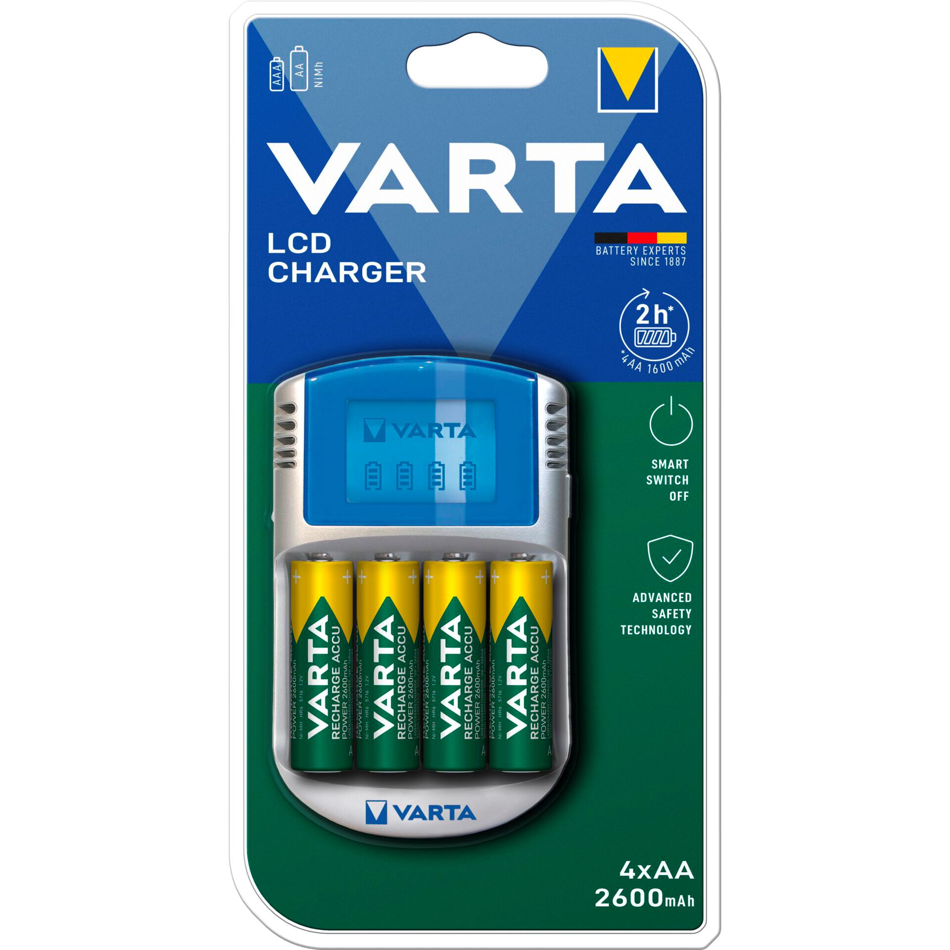 Varta LCD Charger 12V USB  incl. 4 Accu 2600 mAh Mignon AA