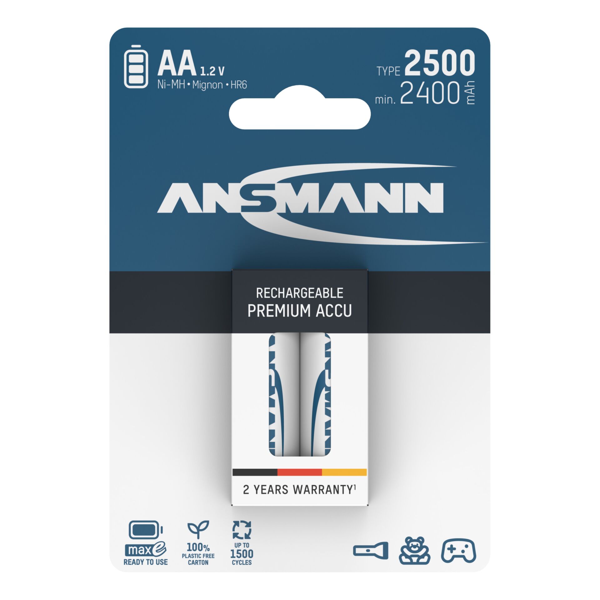 1x2 Ansmann maxE NiMH rech.bat.  2500 Mignon AA 2400 mAh