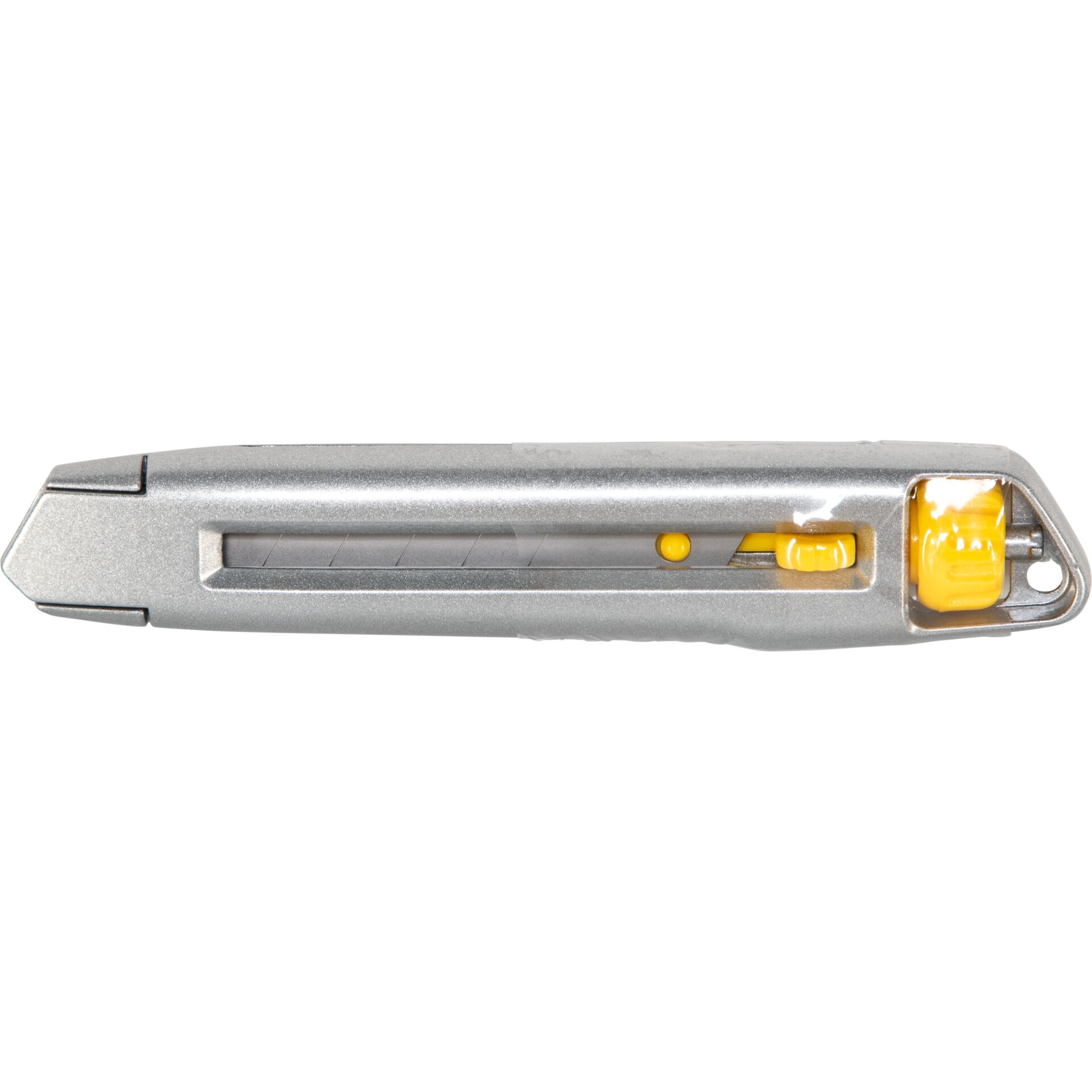 Exacto-Klinge, Klingenhalter, Stichwerkzeug, Kassenschneider, Gütteschnitt, utility knife, box cutter, adjustable blade, yellow knob, metal handle