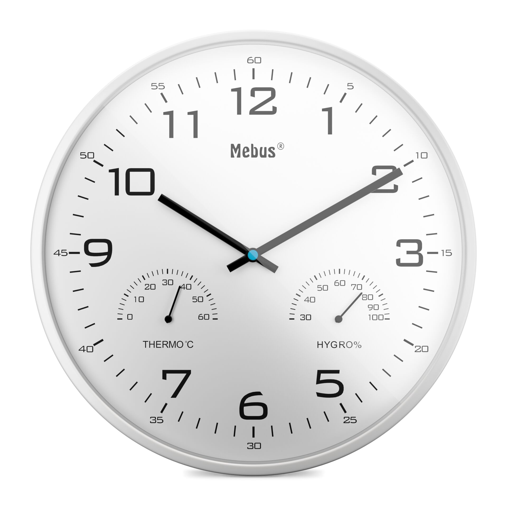 Wanduhr, Analoge Uhr, Uhrwerk, Thermo-/ Hygro integriert, Silberfarben