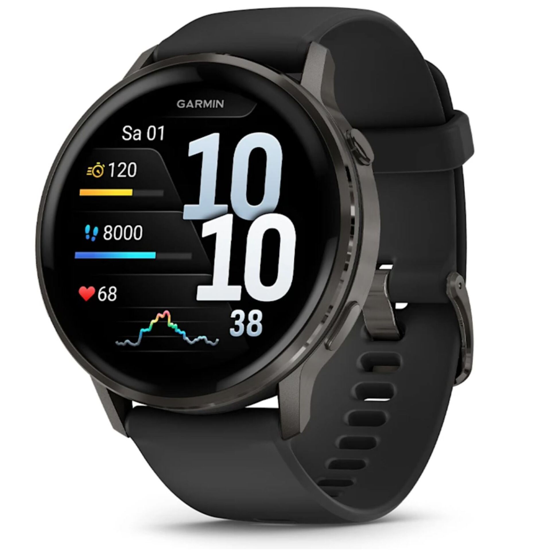 smartwatch, runde uhr, silikon-armband, gps, digitale anzeige