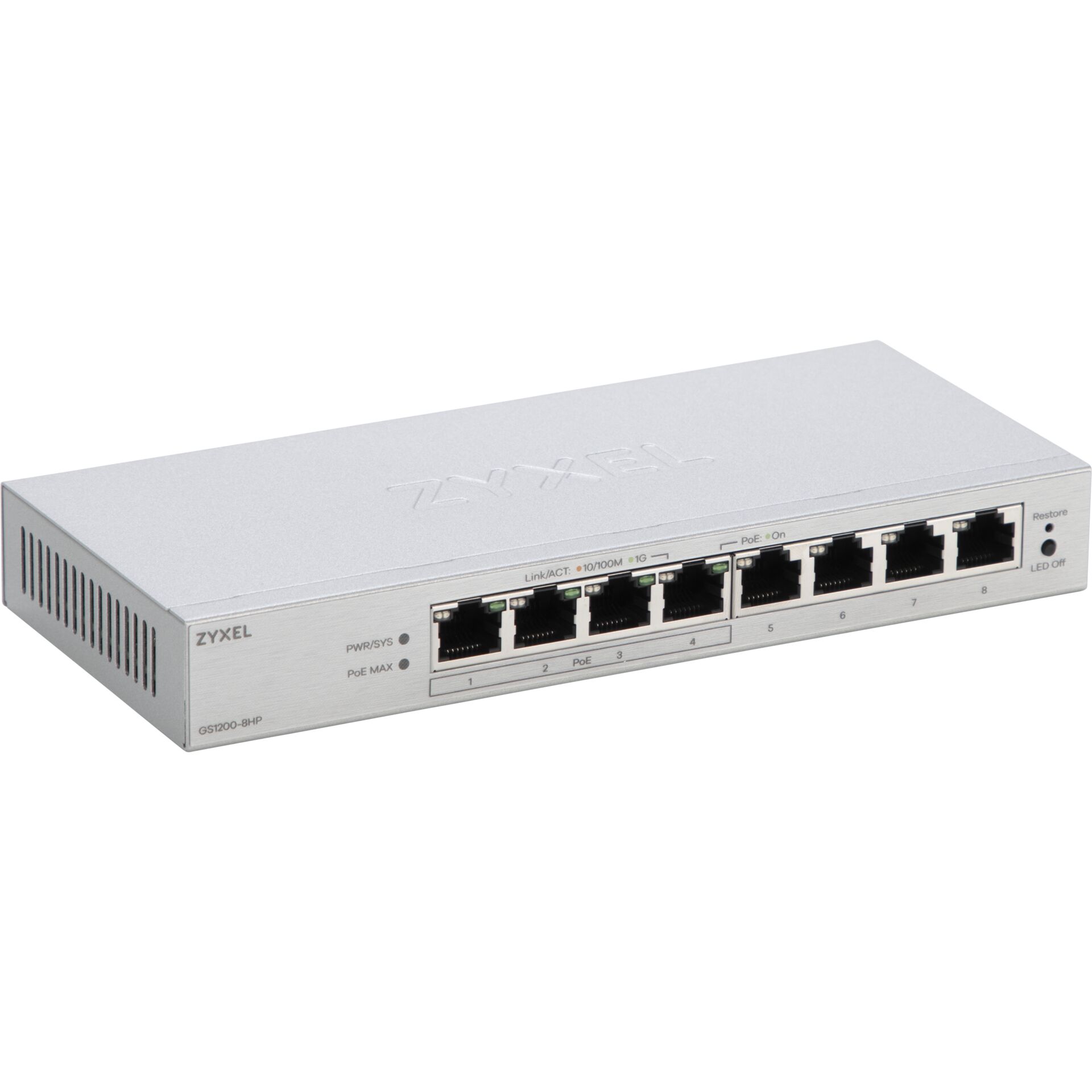 PoE switch, 8-Port, LAN, Metallgehäuse, Schrankmontage