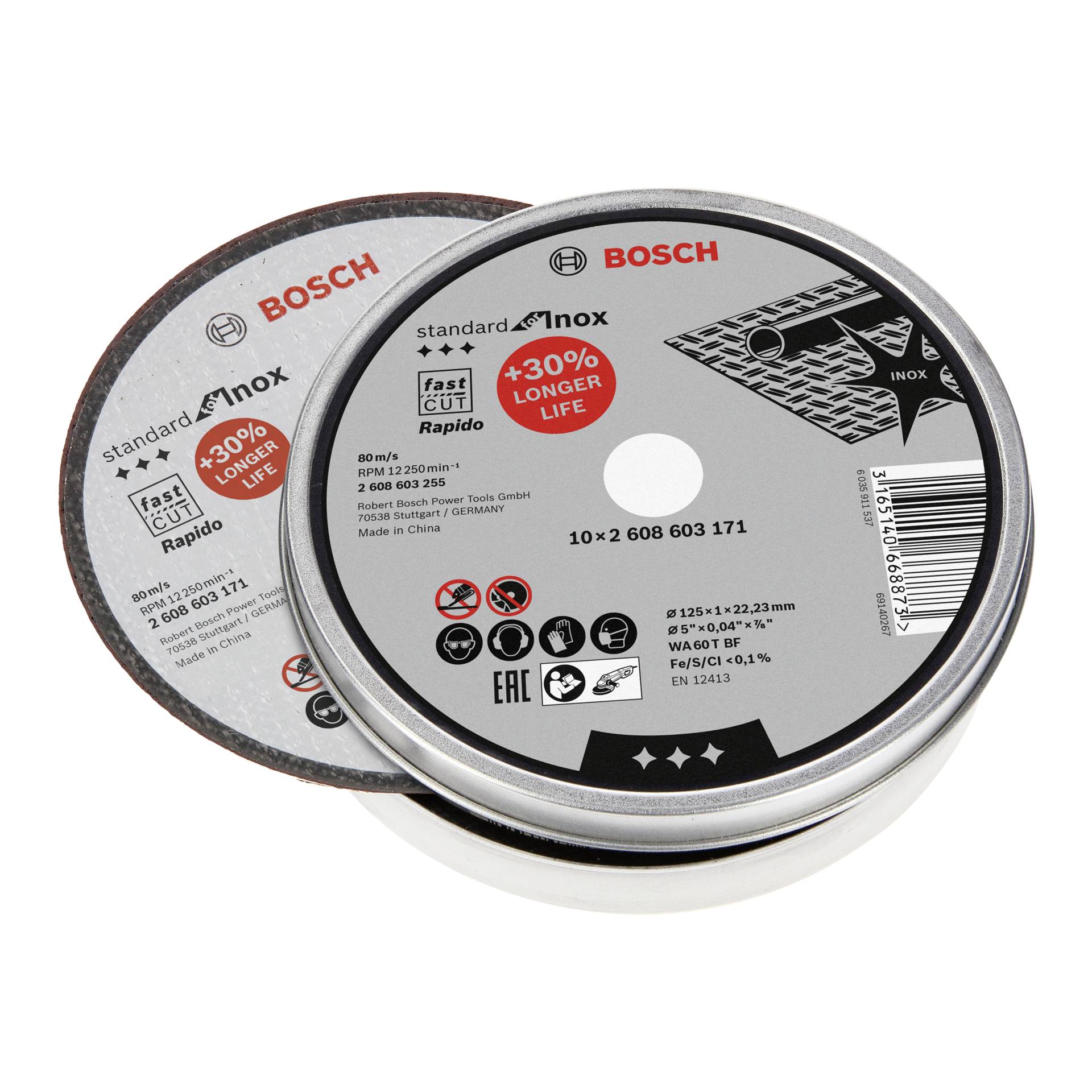 Bosch cutting disk straight for  Inox Rapido in Dose 10x125,1mm