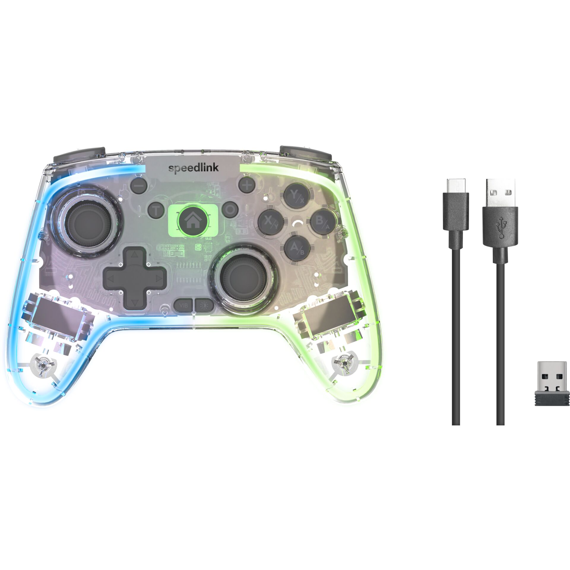 gamepad, controller, transparent, LED, cable included