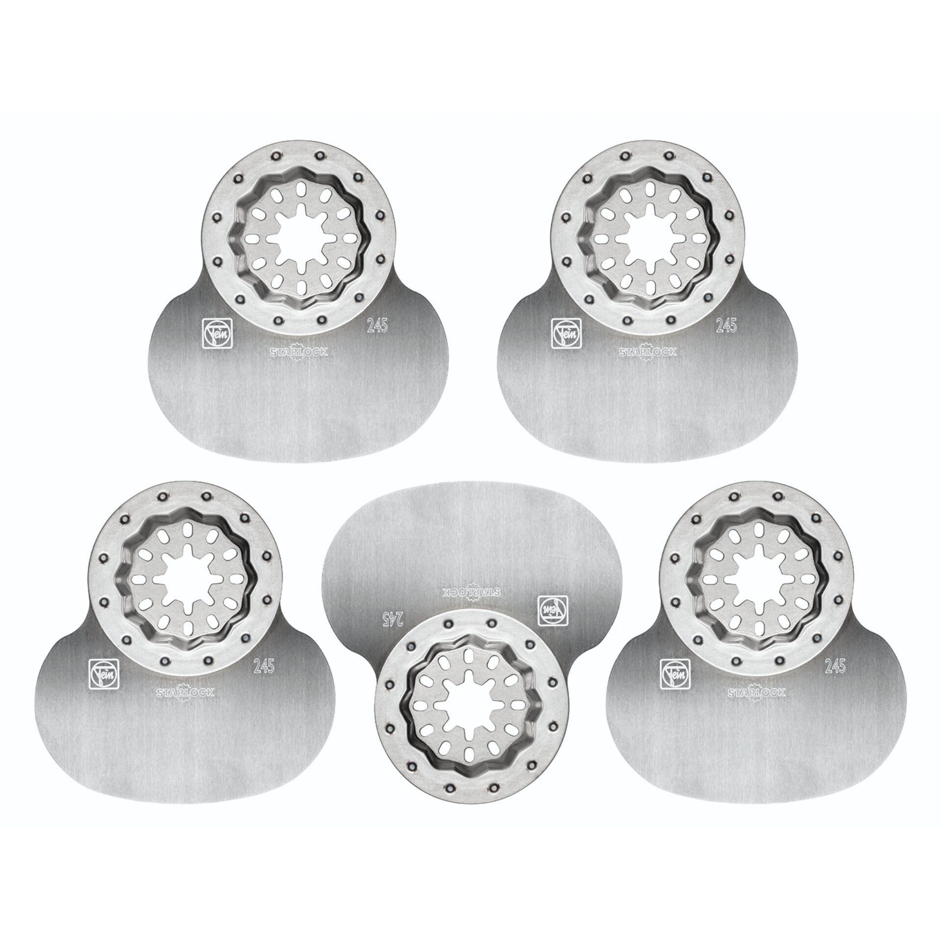 scallop clamps, metal discs, v-shape gear, screw holes, brushed metal