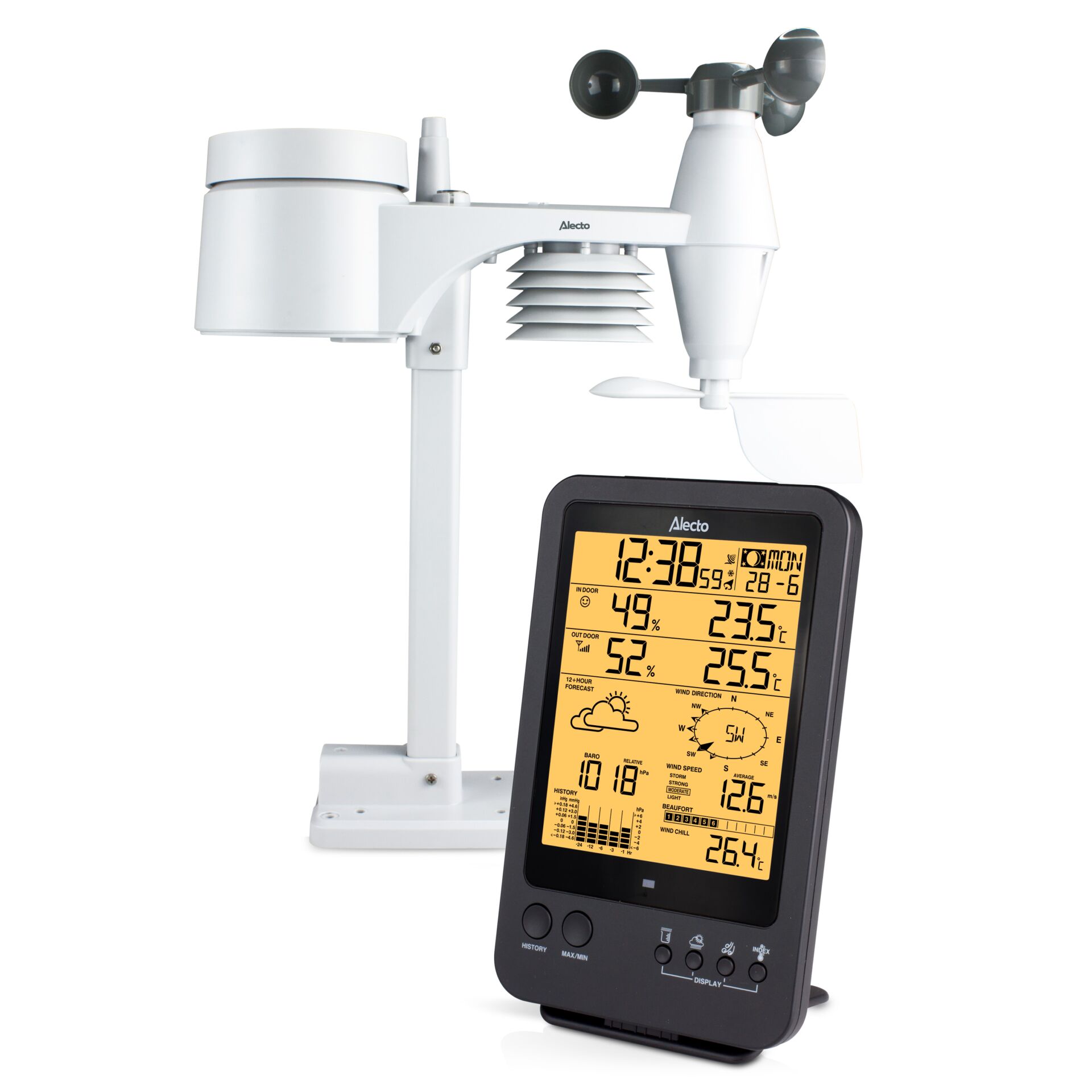 Wetterstation, Wetterstation mit Display, Verschiedene Sensoren, Thermometer, Hygrometer