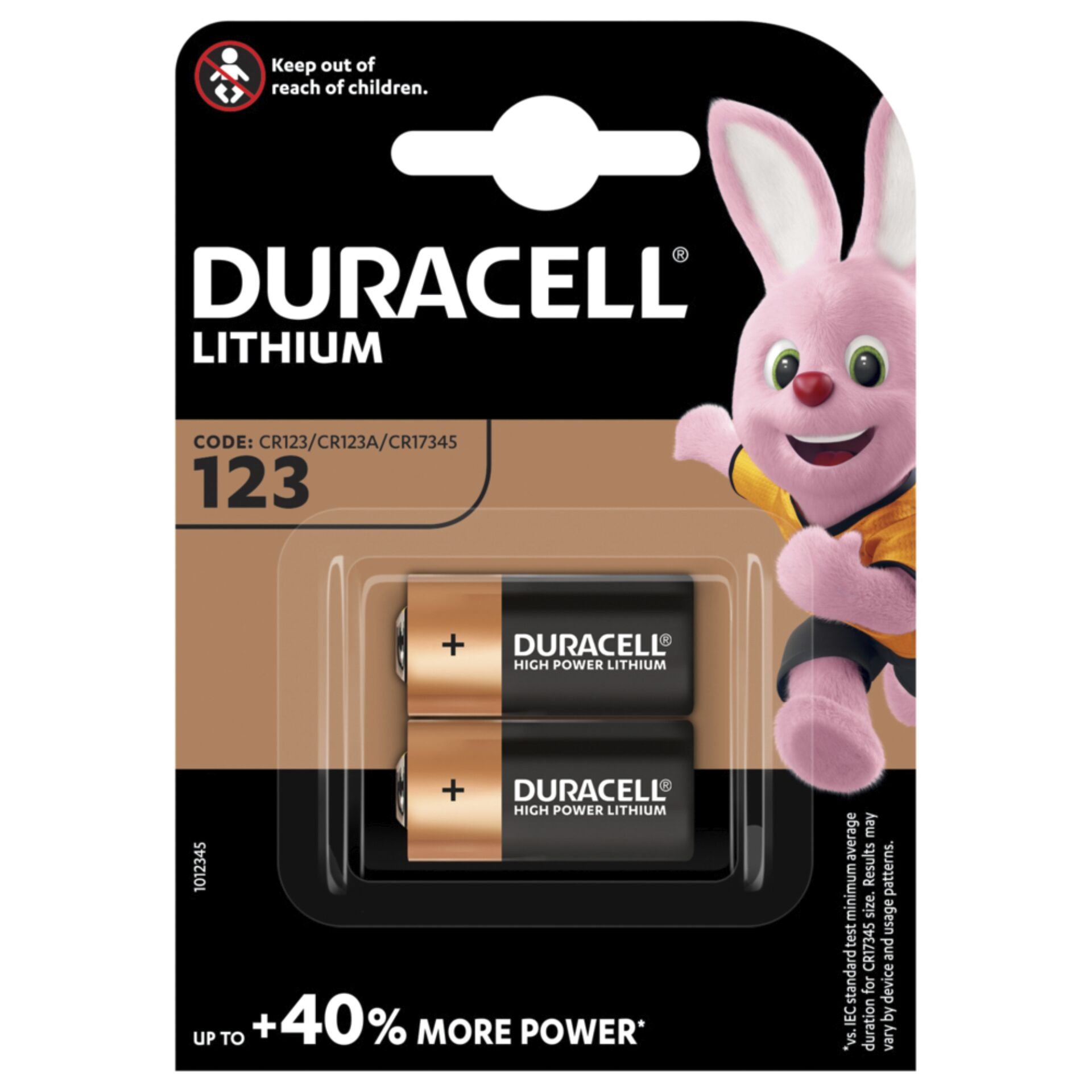 1x2 Duracell Lithium CR123A  Photo Battery 3V 1400mAh CR17345