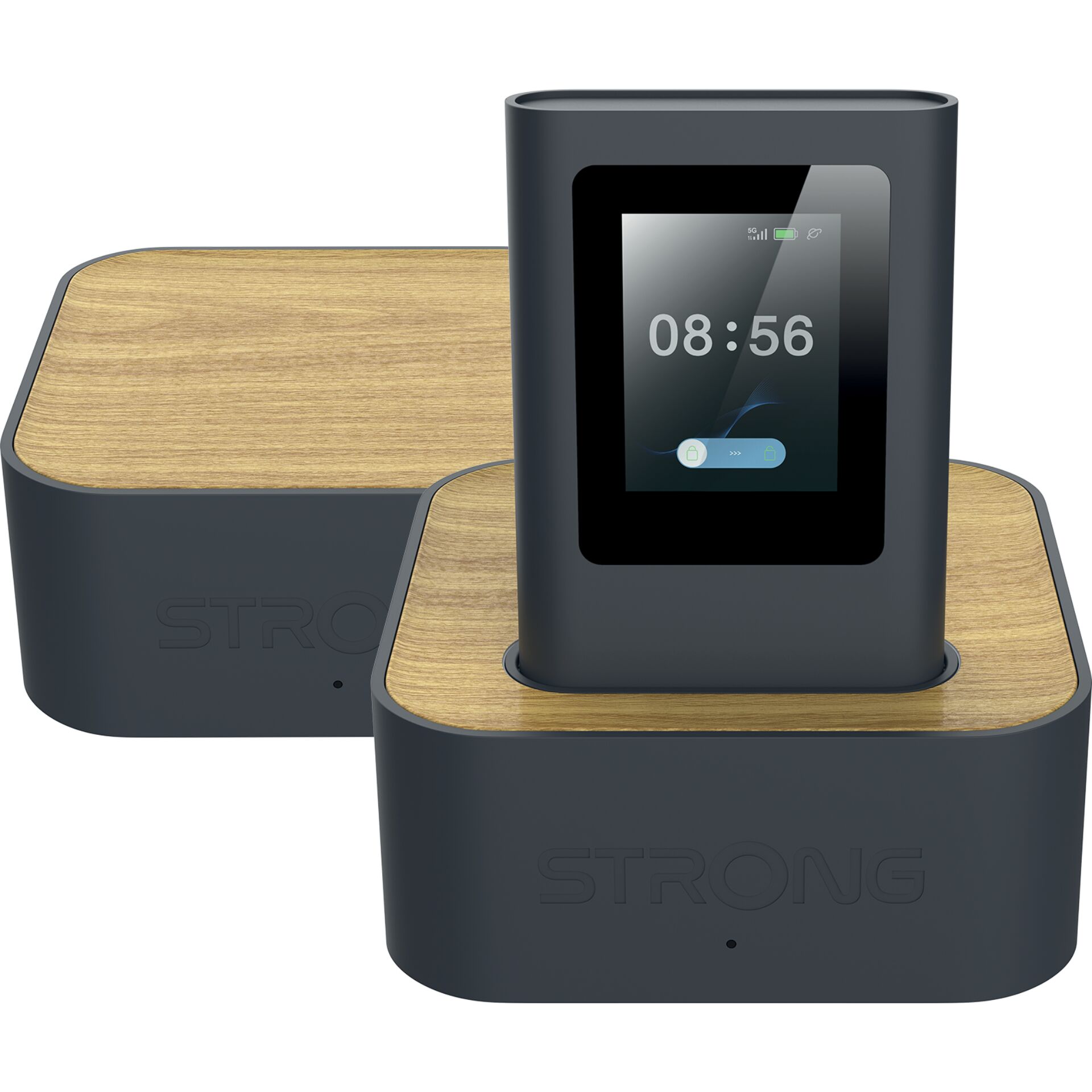 Smartphone-Dock, Ladeschale, Holzbasis, Dunkelgrau, Kompakter Ständer